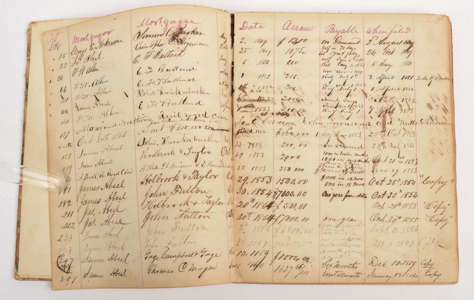 1849 Albany, New York Mortgage Ledger. (1 of 5)