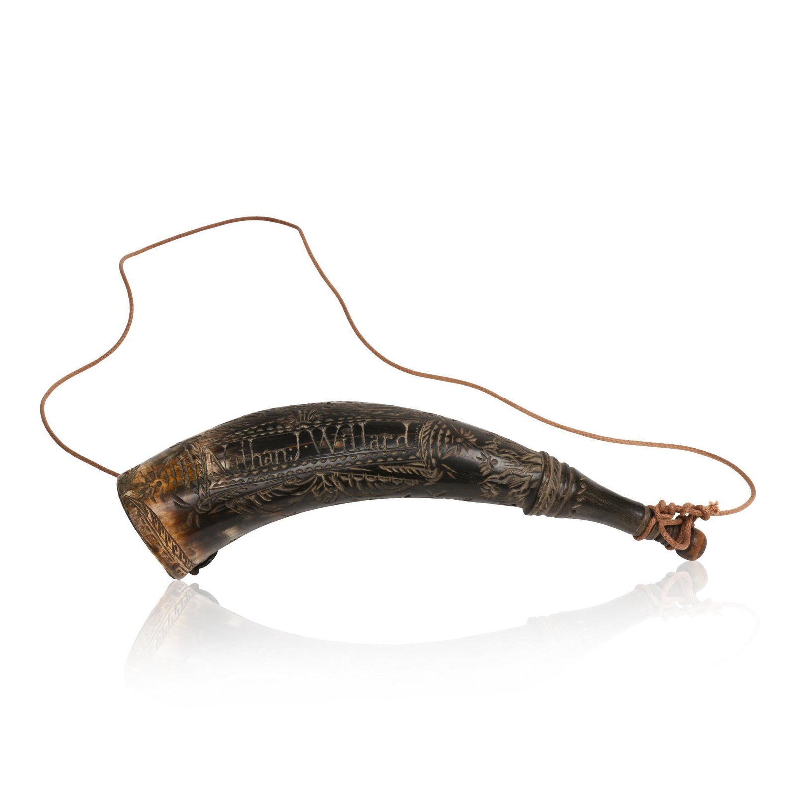 Nathan J. Willard's Powder Horn.: Civil war era, possibly for Nathan J. Willard, 1836-1887, Chester County Pennsylvania. Length 10.5 inches.