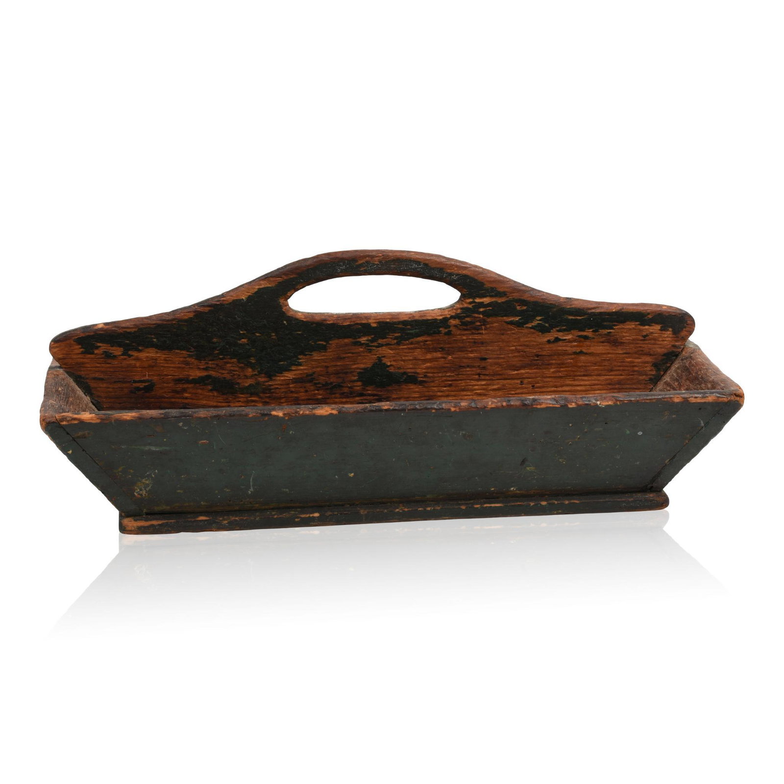 New England Pine Knife Box in Green Paint.: Length 14 inches.