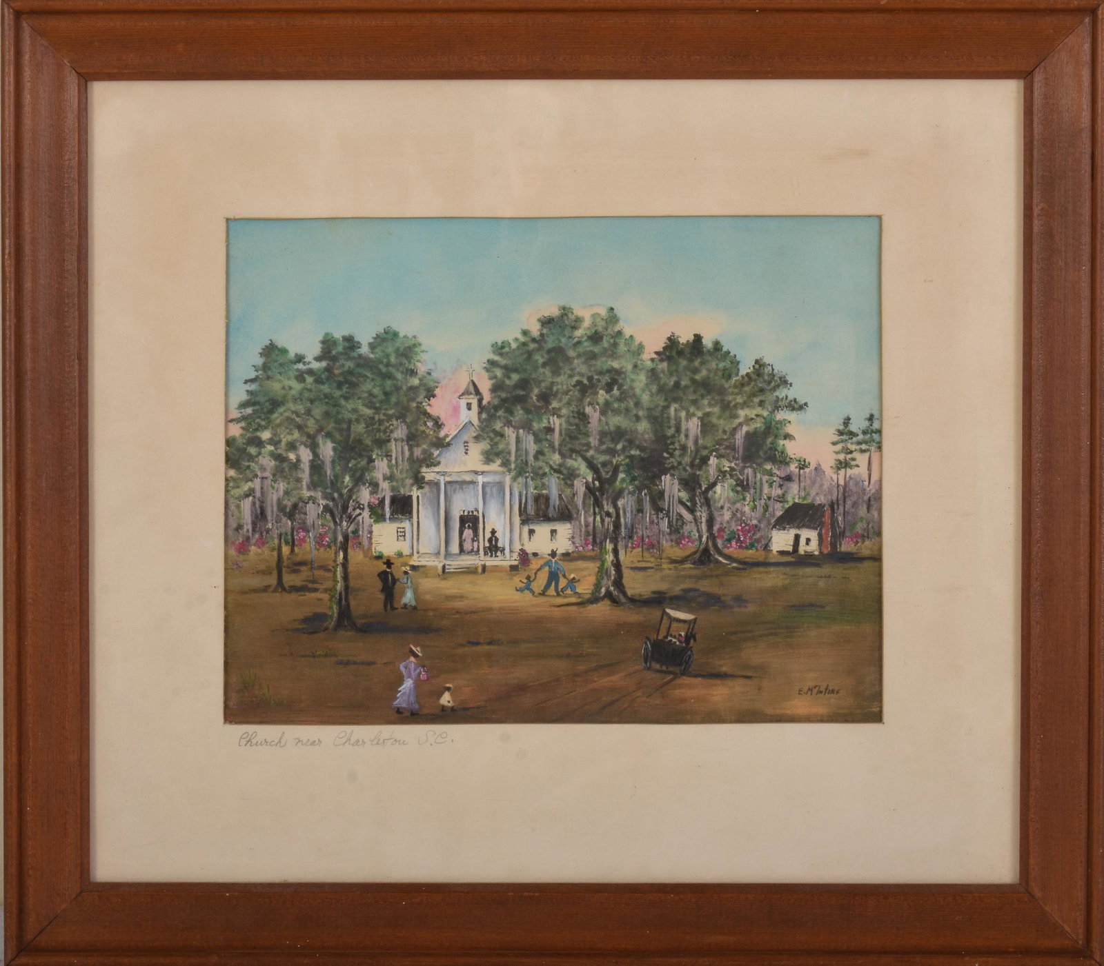 Emmie Mcintire. Church Near Charleston: Watercolor on paper, 8 x 10.5 inches, sight, signed lower right and titled in the mat. Framed, 15.75 x 18 inches.