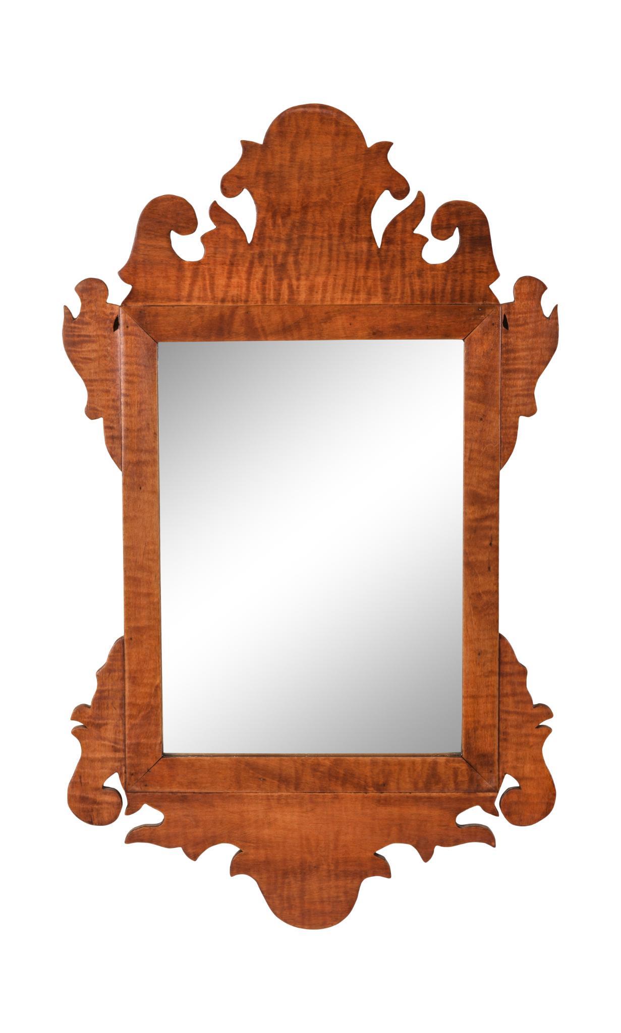 Diminutive Tiger Maple Chippendale Style Mirror. (1 of 2)