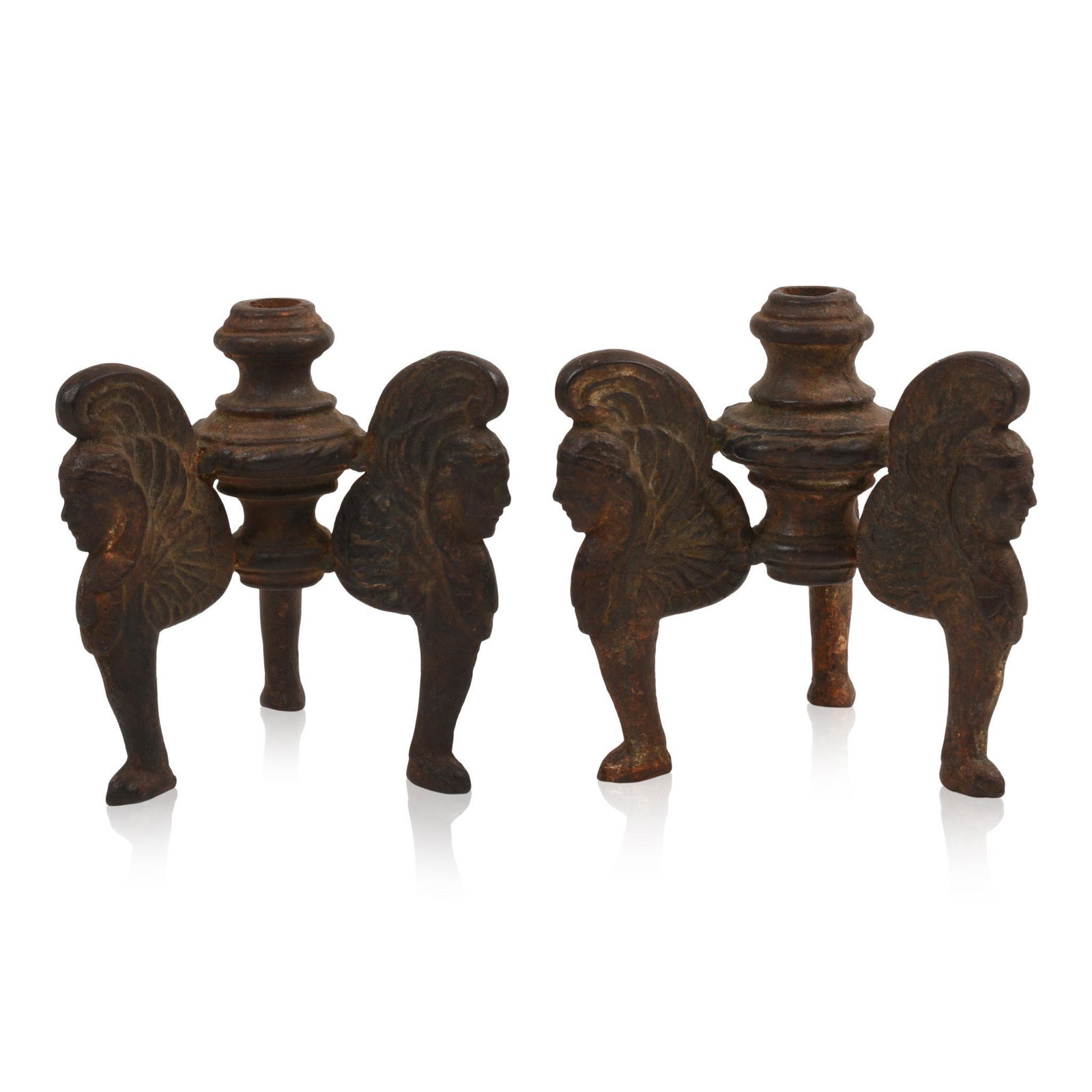 Pair of Assyrian Revival Cast Iron Flag Stands: American, 19th c., height 5.75 inches.