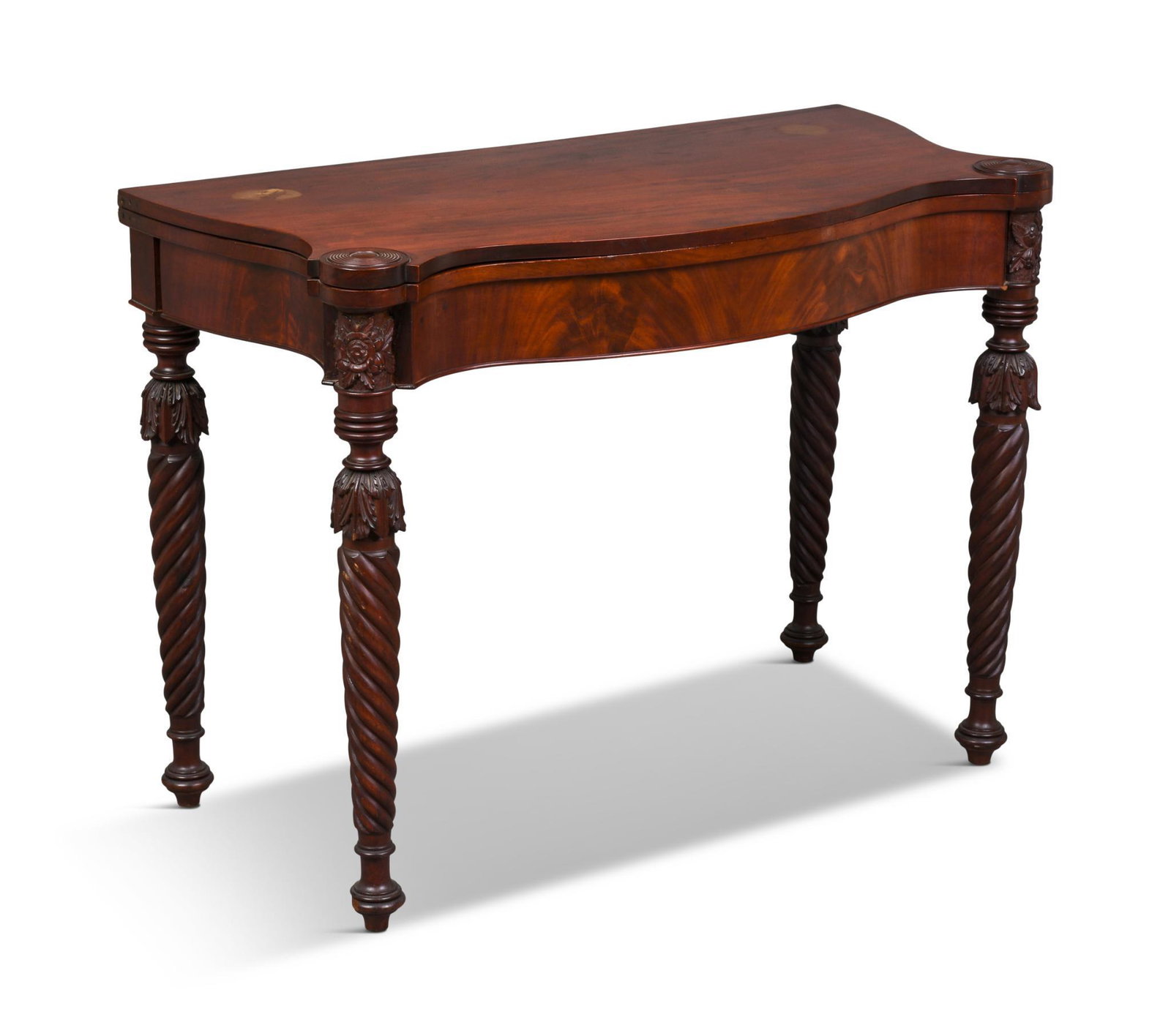 Salem Empire Carved Mahogany Card Table.: Height 27 inches, width 37 inches, depth 17.5 inches. Possibly the work of Nathaniel Appleton, a similar example is illustrated in Lockwood, Colonial Furniture in America, 1901, figure 215. A copy of 