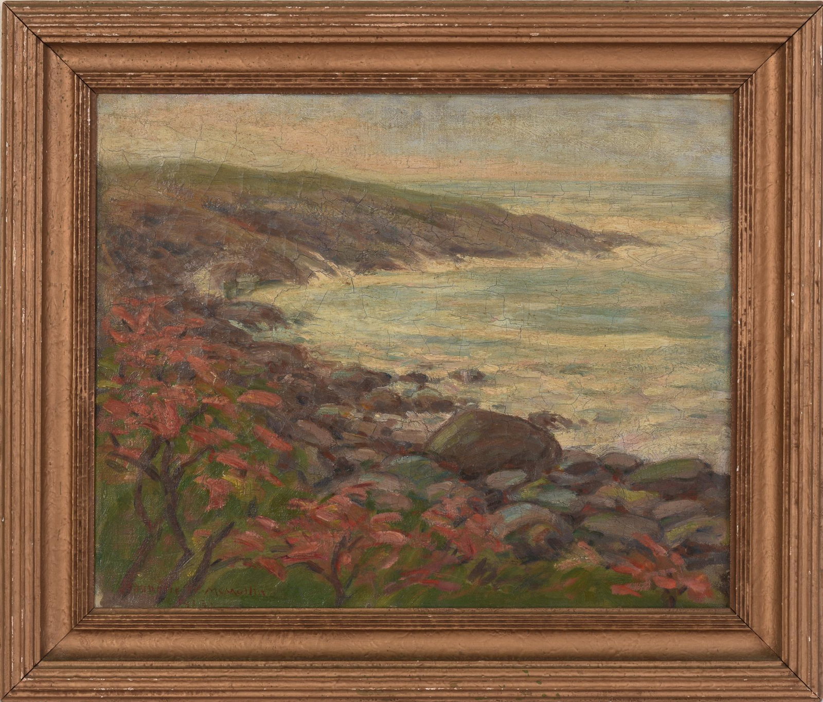 Jeannette McMullin Coastal Landscape: Massachusetts, 19th/20th c., signed and dated 1913 lower left, oil on canvas, 17.5 x 21 inches, framed.