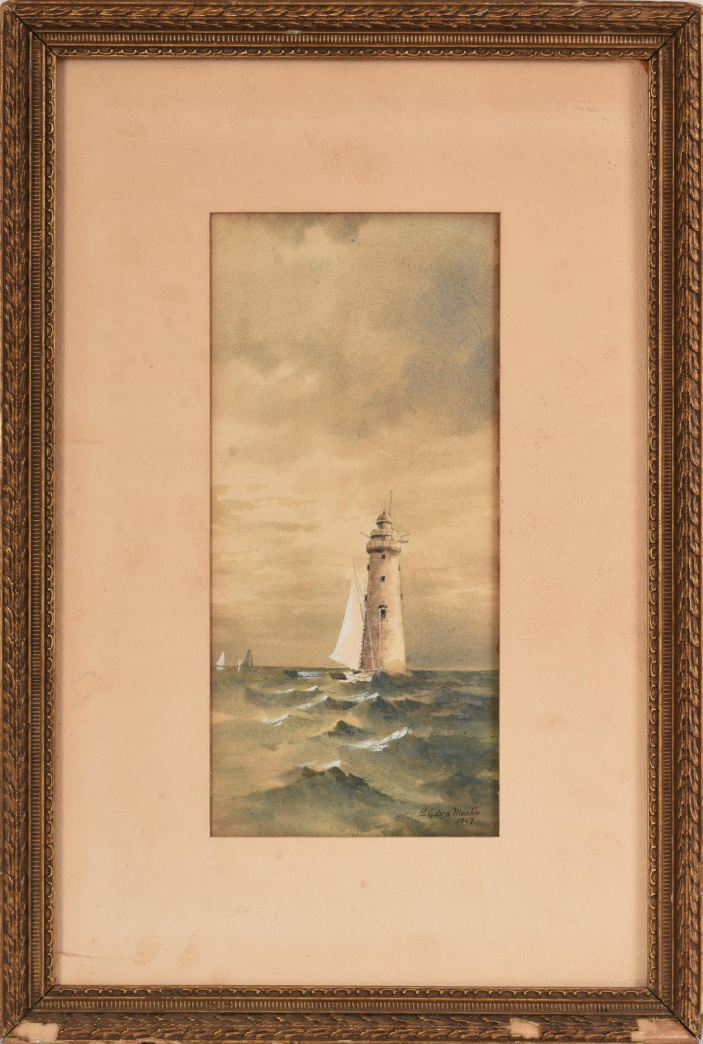 Lizzie Edna Martin Watercolor of a Lighthouse (1 of 3)
