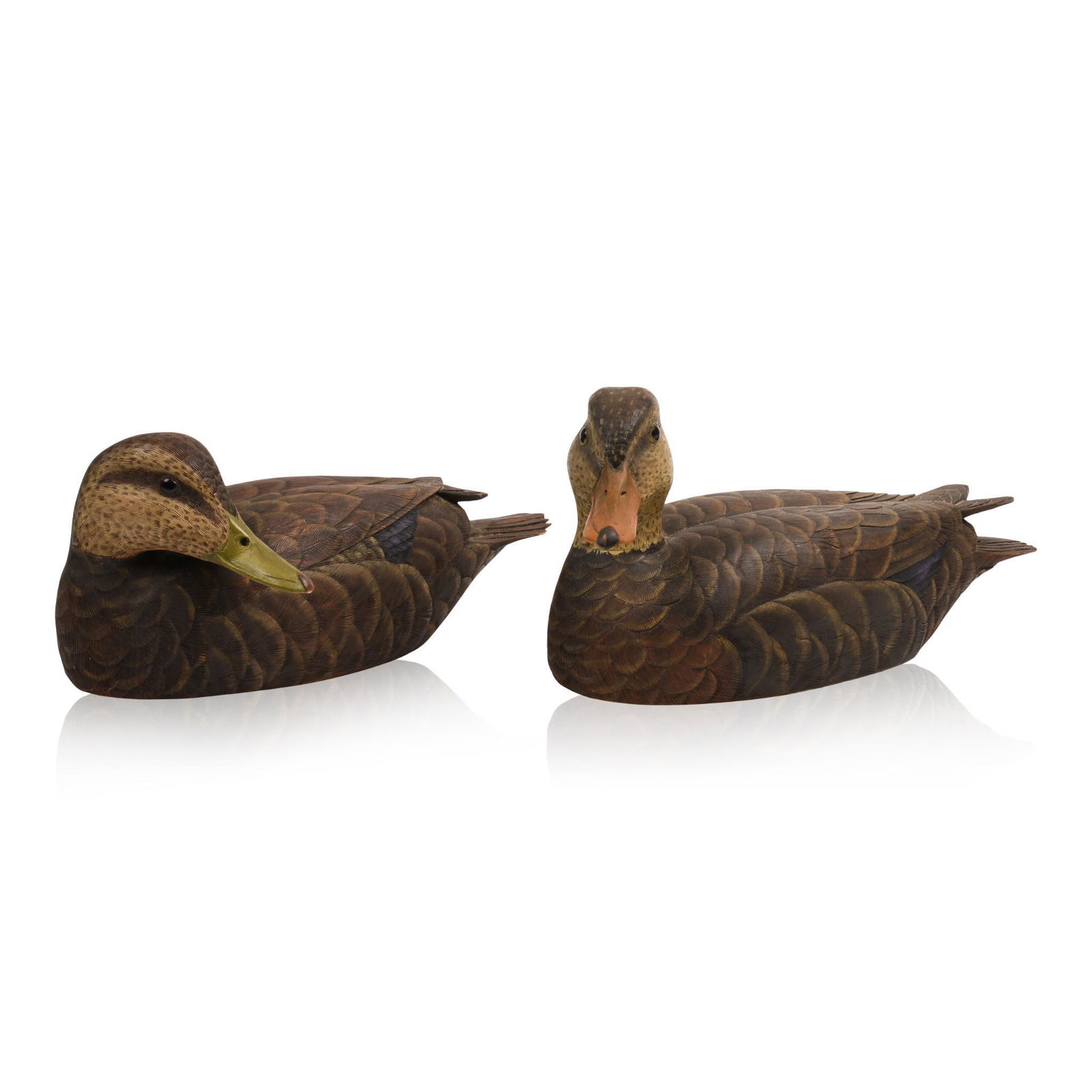 Pair of Red-Leg Duck Decoys by M.H. Gould.: Lengths 13 inches, Harpswell, Maine, dated 12/90 and 1/91.
