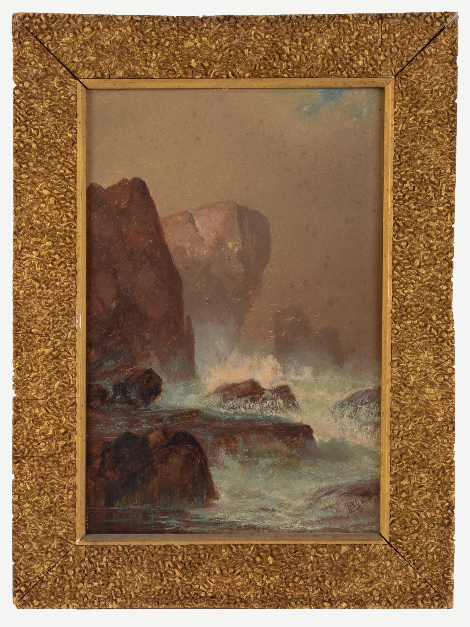 Harrison Bird Brown (1831 - 1915). Crashing Surf.: Oil on board, 12 x 8 inches, signed lower right. In a period frame, 16 x 12 inches.