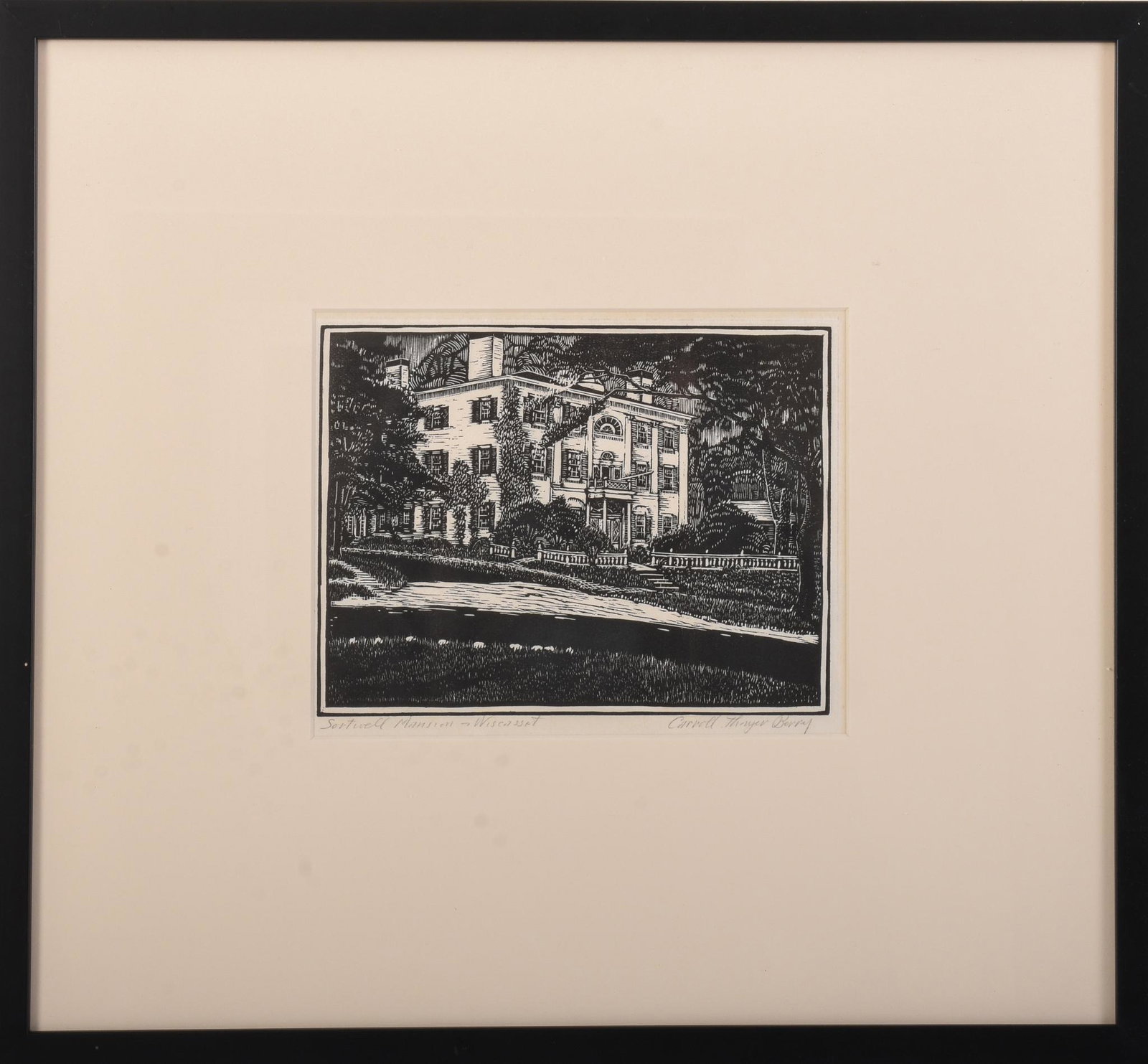Carroll Thayer Berry. Sortwell Mansion-Wiscasset.: Woodblock print on paper, image 7.25 x 9.5 inches, pencil signed and titled. Framed, 20 x 22 inches. The Nickels Sortwell House was built in 1807 by a wealthy ship's captain, and is now a house mu