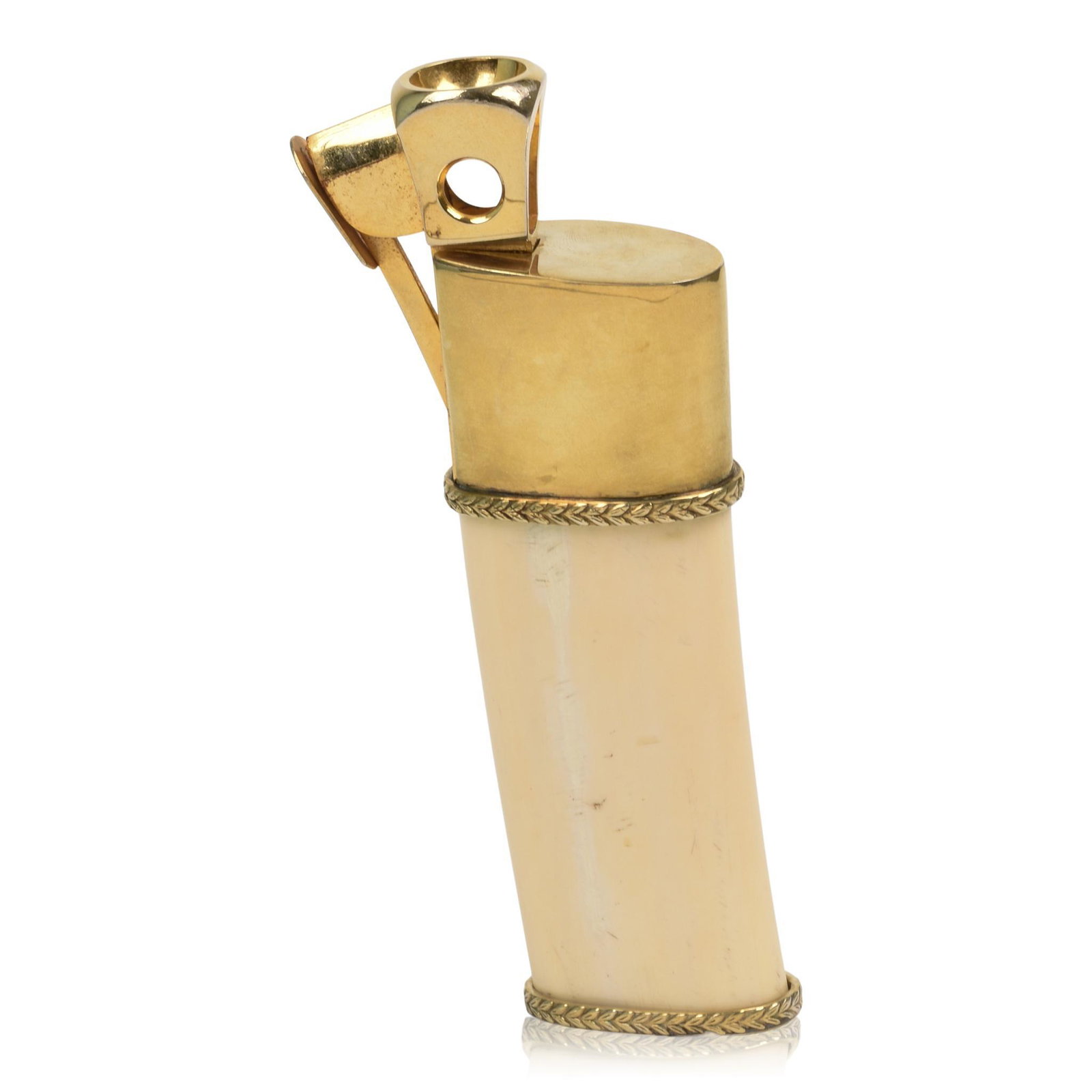 Walrus Tusk and Solingen Brass Cigar Cutter.: Length 6.5 inches.
