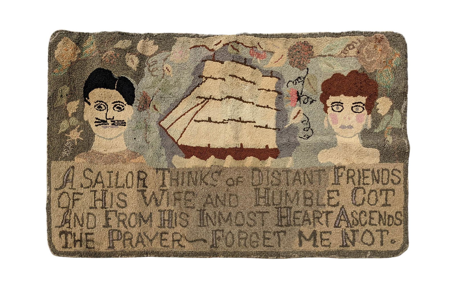 Rare Sailor Themed Hook Rug. (1 of 2)