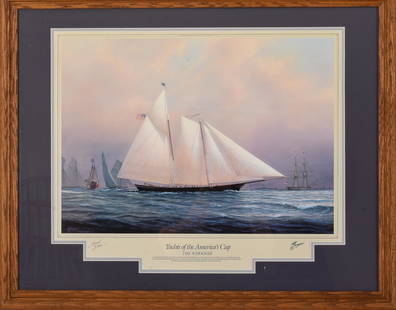 Six America's Cup Prints by Tim Thompson.: Special edition signed lithographs, including The Twelve Meters (2), The Big Racing Cutters (2), The Schooner, and The T Class. Each image 15 x 21 inches, frames, 24 x 31 inches.