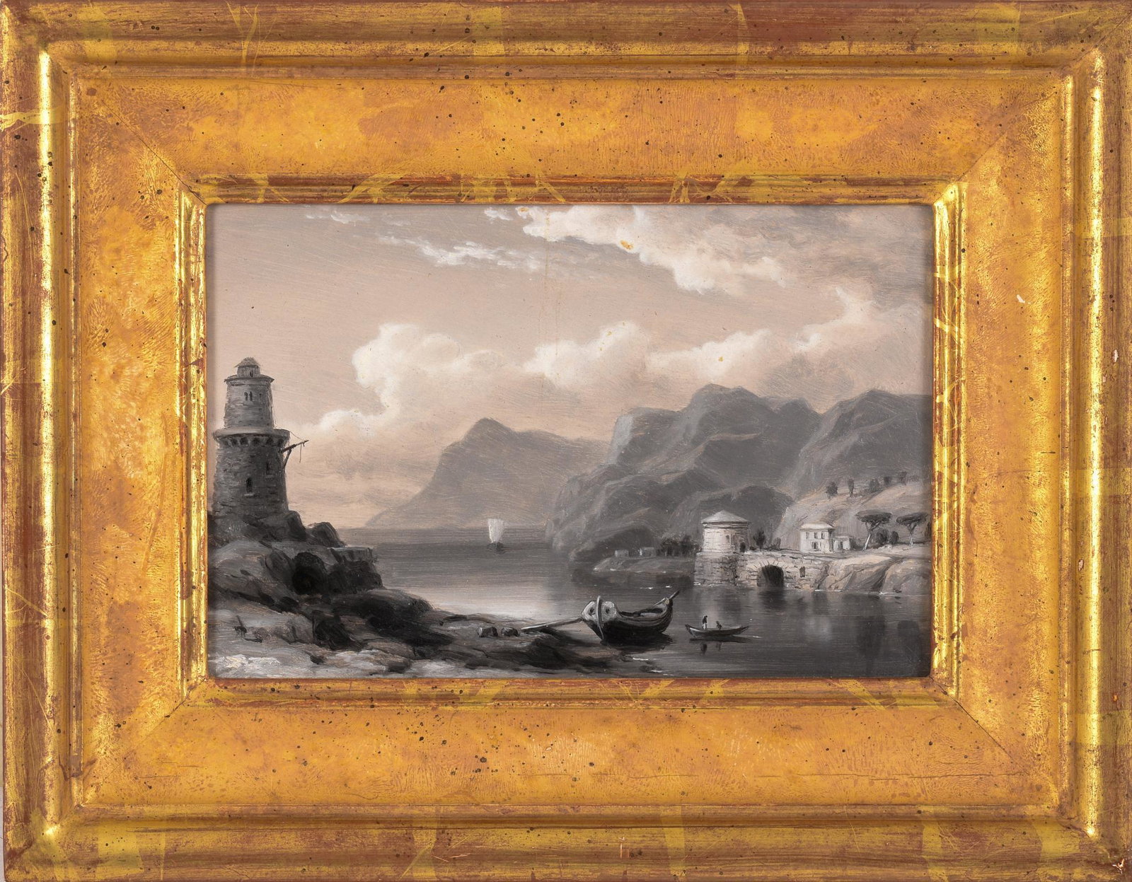Russell Smith (1812-1896). A Rocky Inlet.: Oil on paper, 6 x 9 inches, unsigned. In gilt frame with old label.
