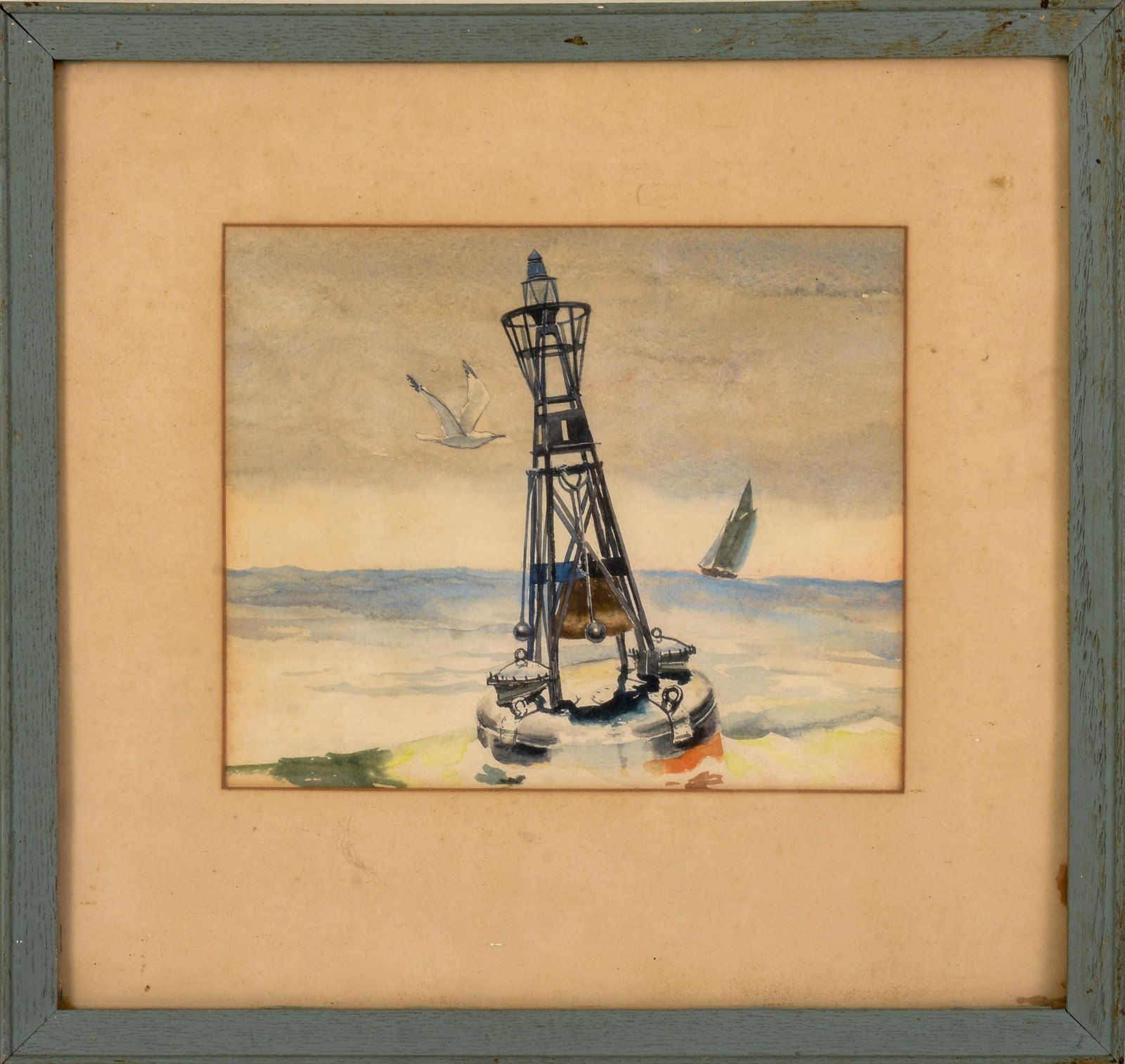 Edwin B. Witham. Bell Buoy.: 10 x 12 inches, sight, signed Edwin B. Witham 10/26/1930 under the mat. Framed, 18.5 x 19.5 inches. Foxing to mat.
