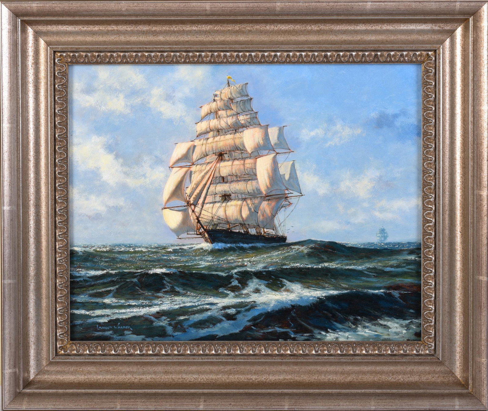 Lance Walker. Clipper Ship Belle of the West.: Oil on panel, 12 x 15 inches, signed, titled and dated on verso.