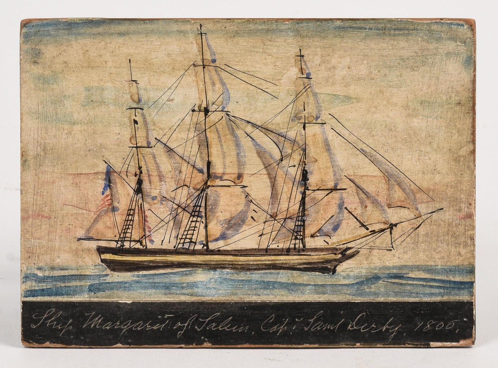 Painted Box Lid With Ship Margaret of Salem. (1 of 2)