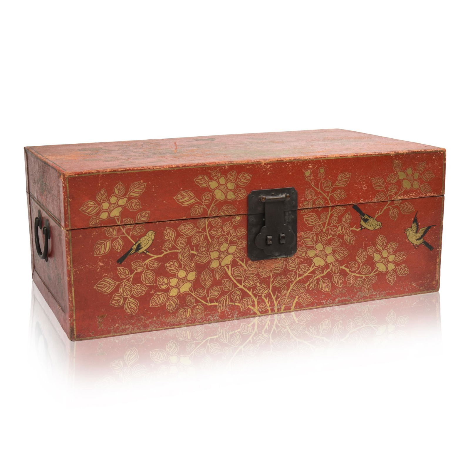 Chinese Hand Painted Leather Storage Box. (1 of 7)