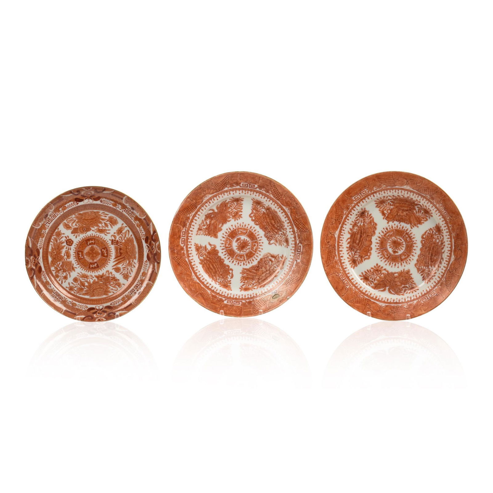 Three Chinese Export Orange Fitzhugh Plates. (1 of 3)