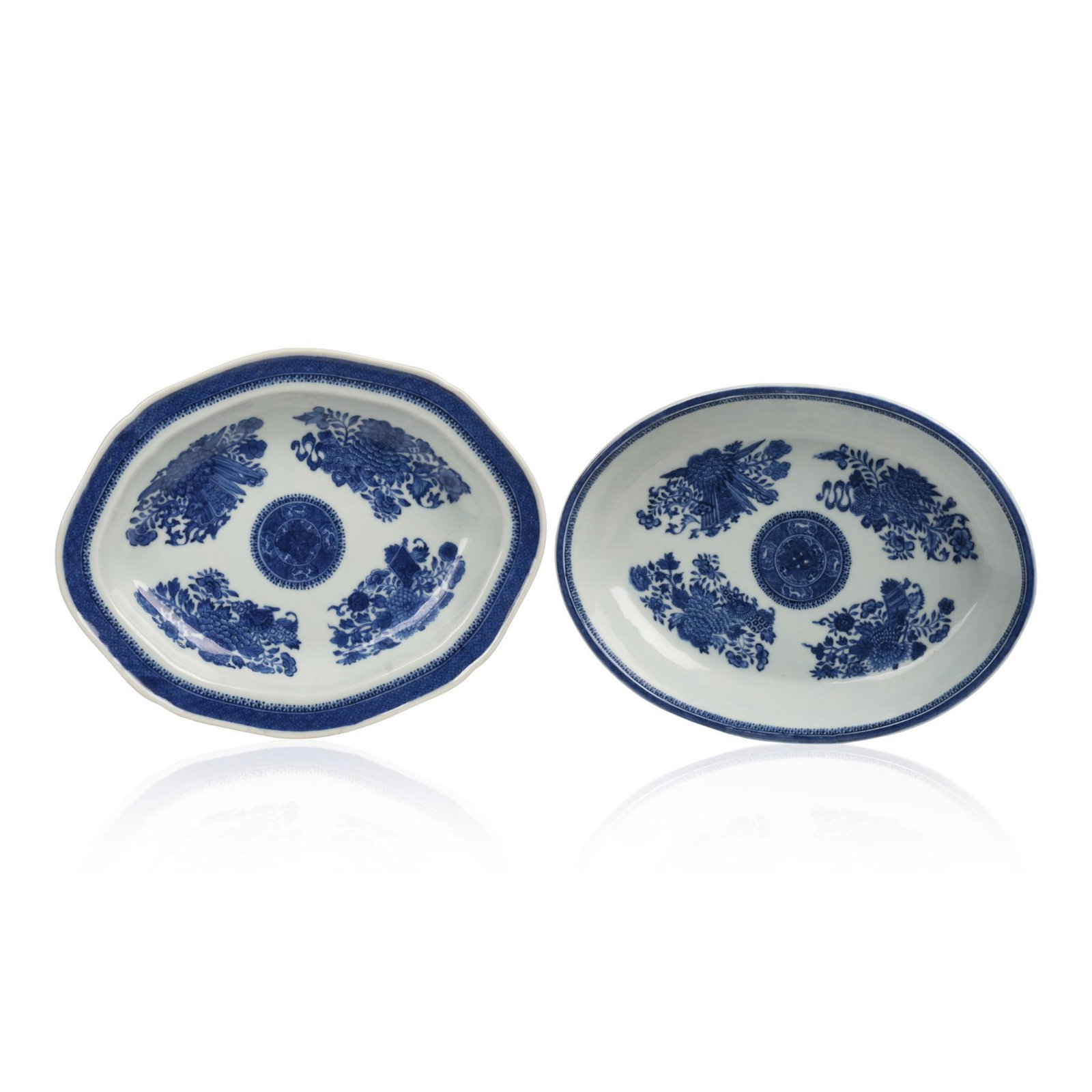 Two Chinese Export Blue Fitzhugh Platters.: 11 x 8.25 and 11.5 x 9.25 inches.