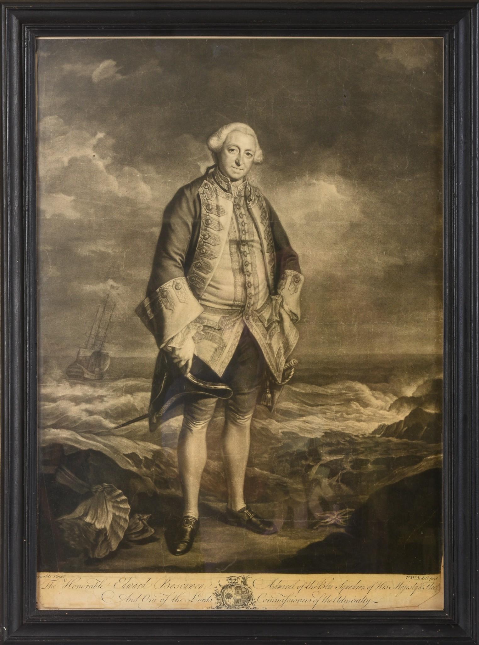 Mezzotint of British Admiral Edward Boscawen. (1 of 2)