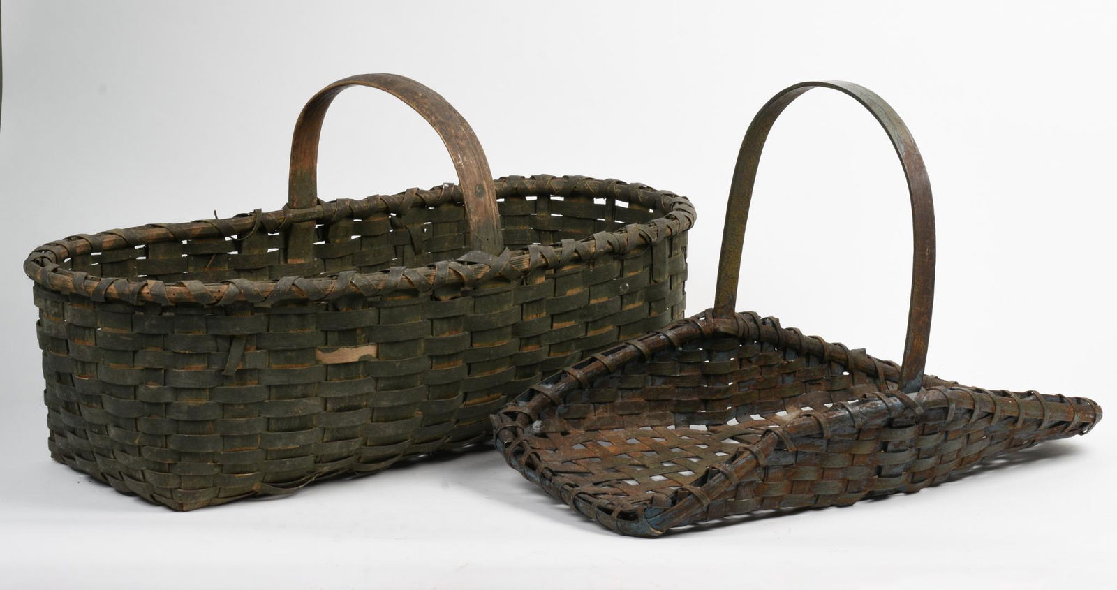 Two Gathering Baskets in Blue and Green Paint. (1 of 5)