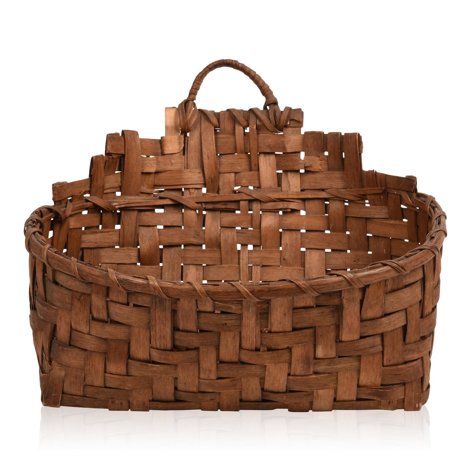 Woven Ash Wall Basket.: Width 14 inches, height 10.25 inches.