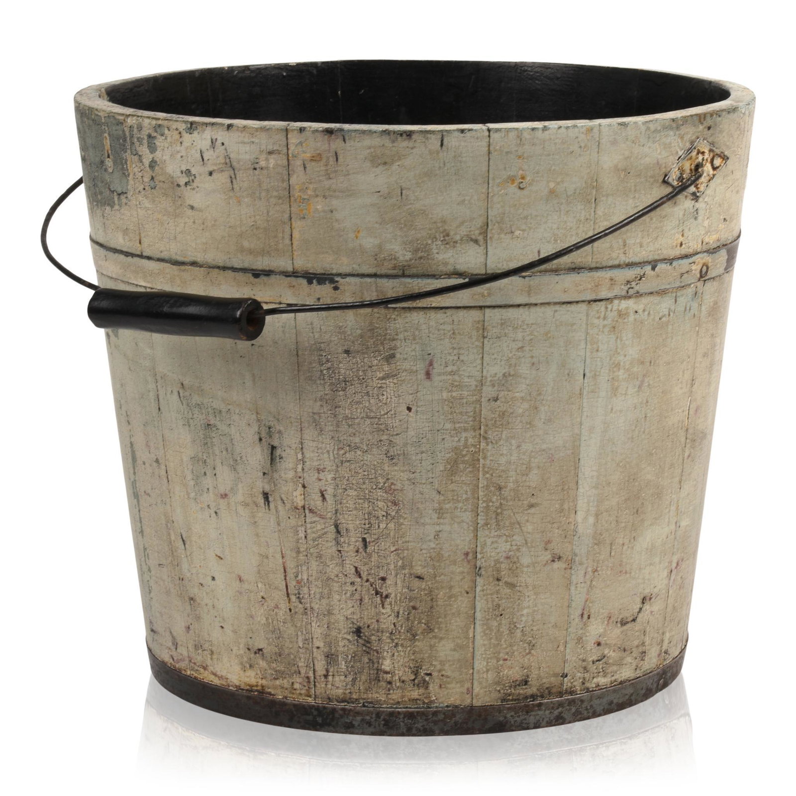 Shaker Metal Banded and Handled Pail in Blue Paint.: Height 11 inches.