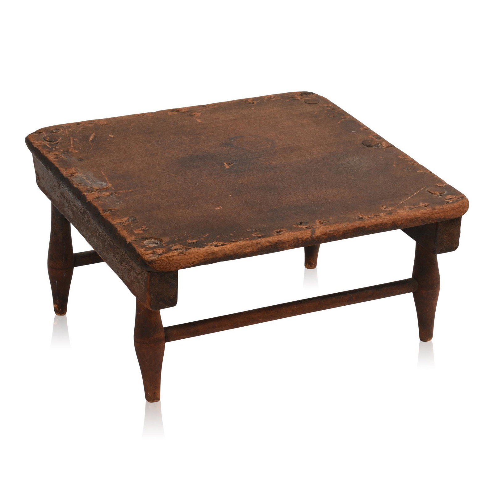 Shaker Footstool in Red Paint.: Height 6.5 inches, width 11.5 inches, depth 11.25 inches.