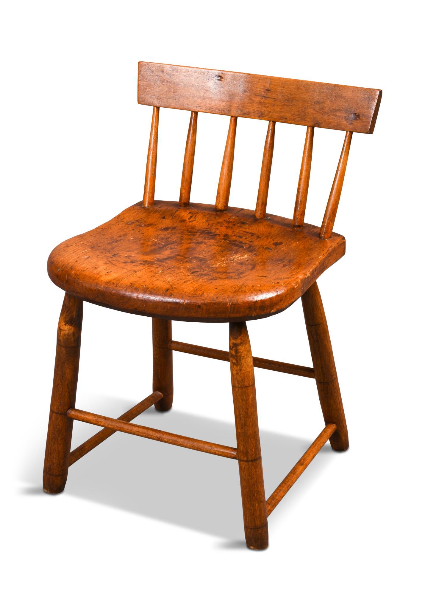 Shaker Plank Bottom Apple Paring Chair.: Seat height 14 inches. Provenance: Willis Henry Auctions; Doug Towle Shaker Collection.