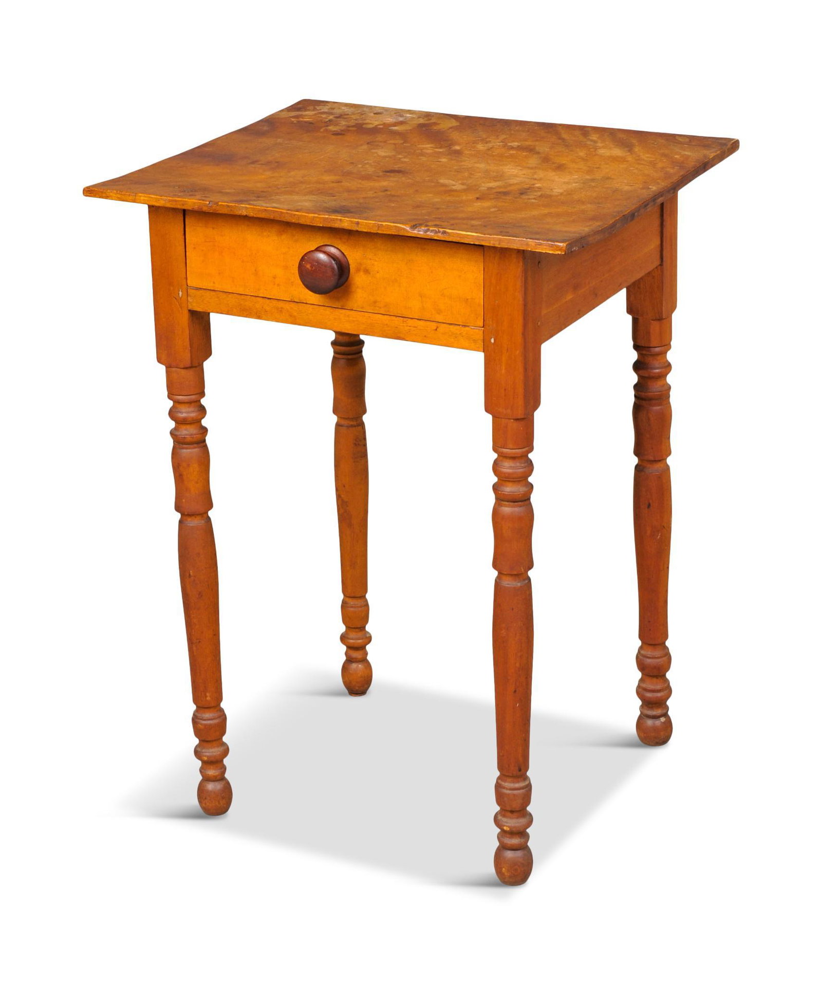 Early 19th C Federal Maple One Drawer Stand: Height 27 inches, top 20.5 x 17.5 inches.