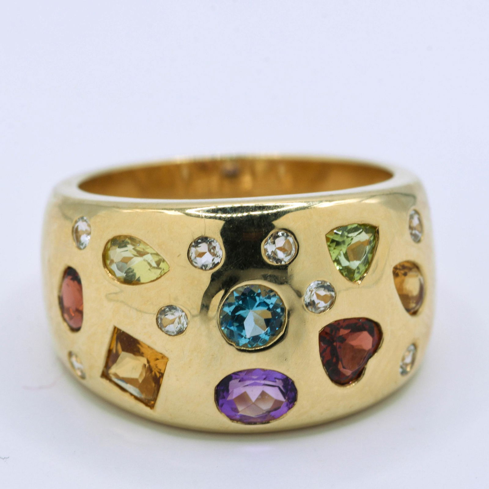 14K Yellow Gold White Zircon, Citrine, Peridot, Garnet, Amethyst & Blue Topaz Ring (1 of 2)
