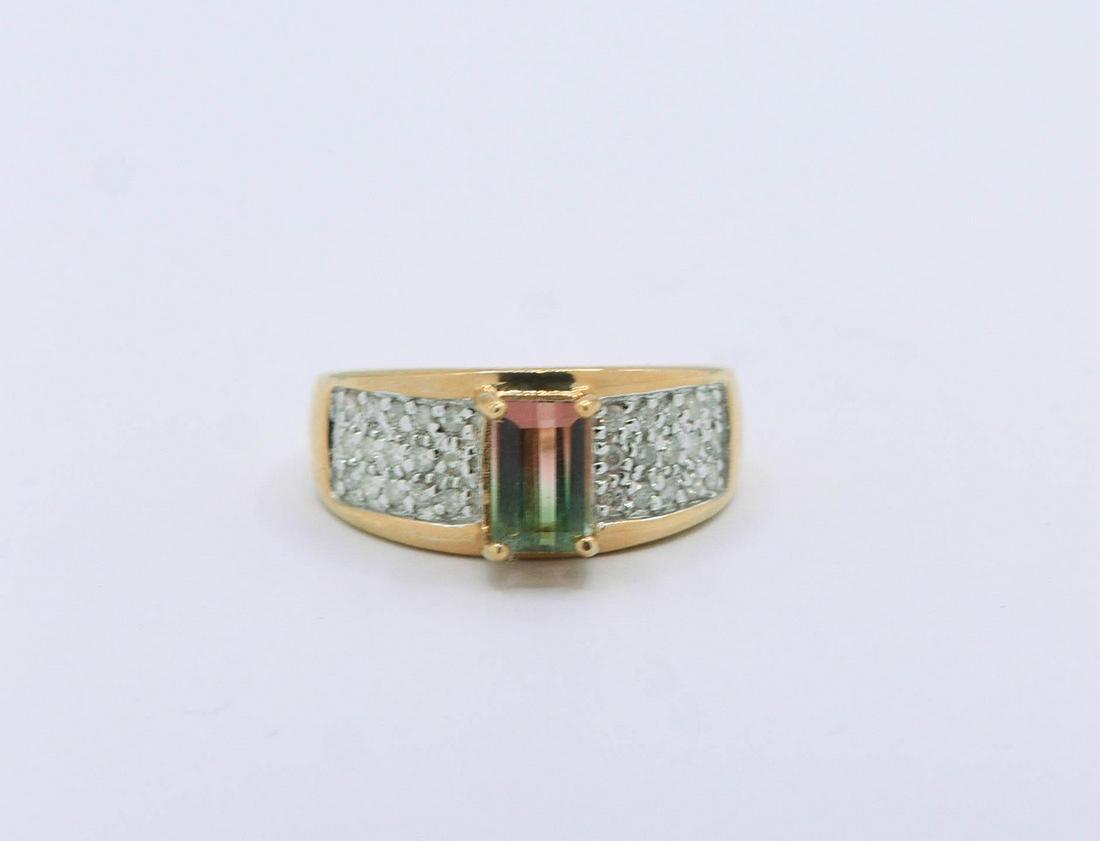 14K Yellow Gold Watermelon Tourmaline & Diamond Ring (1 of 1)