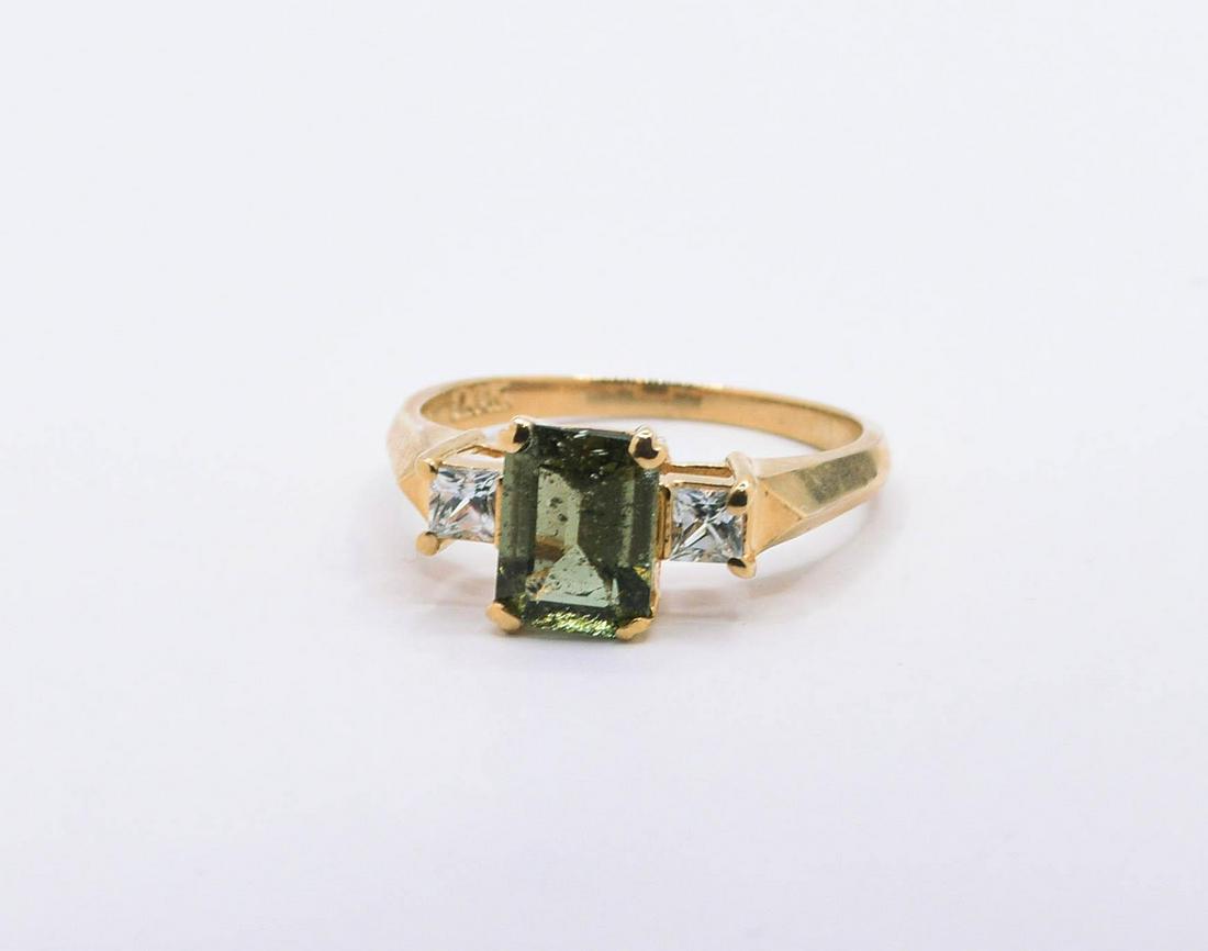 14K Moldavite & White Topaz Ring (1 of 1)