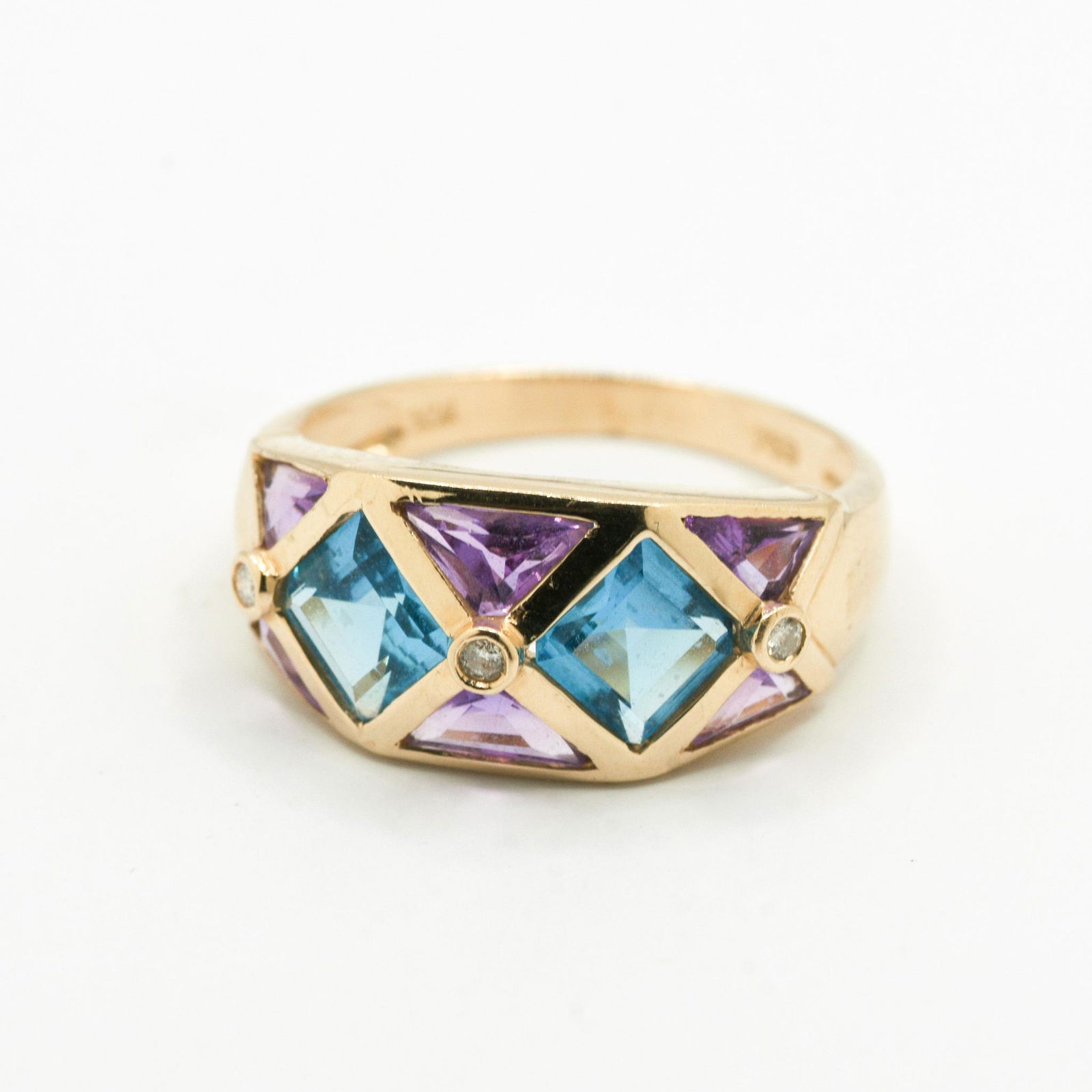 14K Amethyst, Blue Topaz & Diamond Ring (1 of 1)