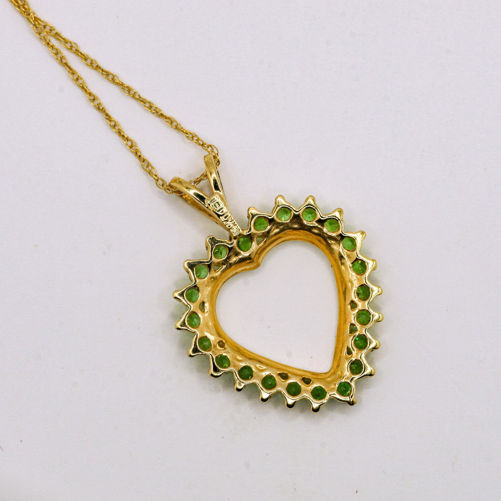 14K Tsavorite Garnet Heart Necklace: 18" 22) 2mm Round Tsavorite Garnet Necklace, 2.2 grams