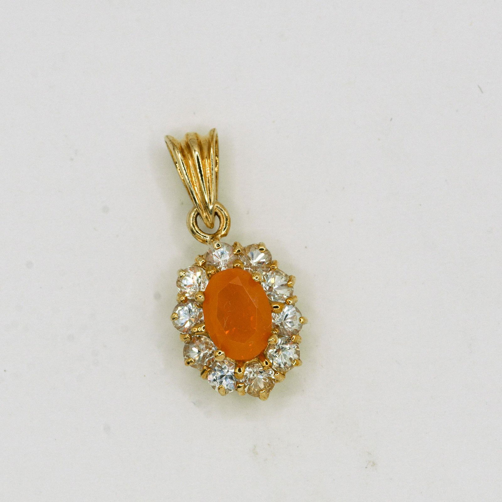 10K Fire Opal & White Sapphire Stone Pendant (1 of 1)