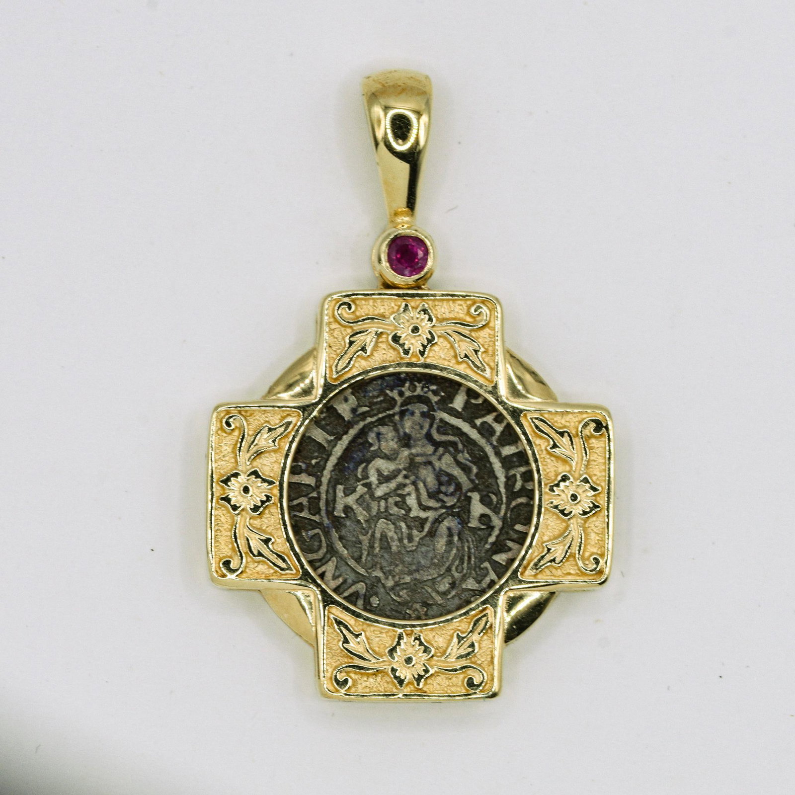 Hungary Denar Coin Pendant: Coin rests in 14K Coin Holder, 4.6 grams