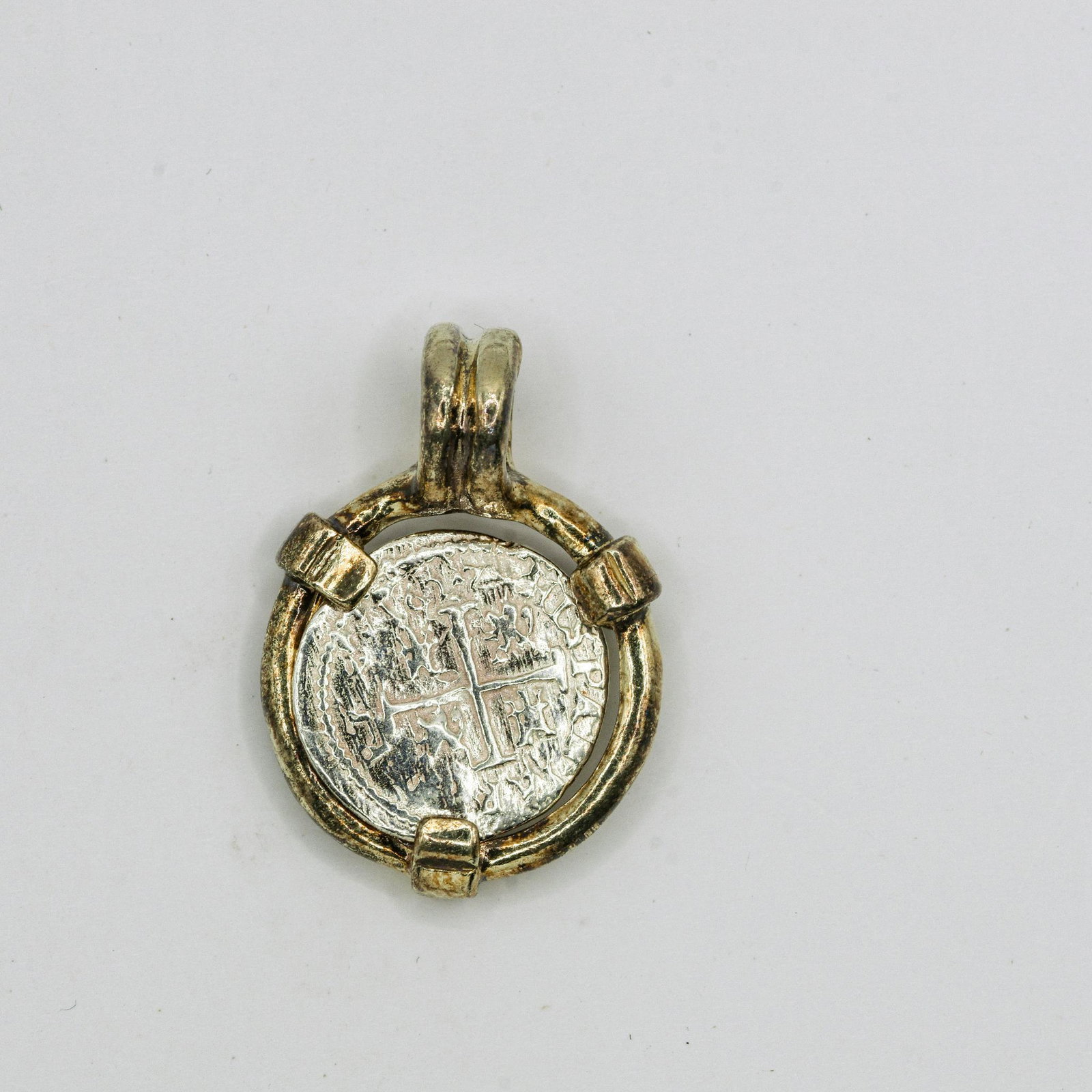 Spanish Coin Pendant: Coin rests in Sterling Silver Holder, 6.0 grams