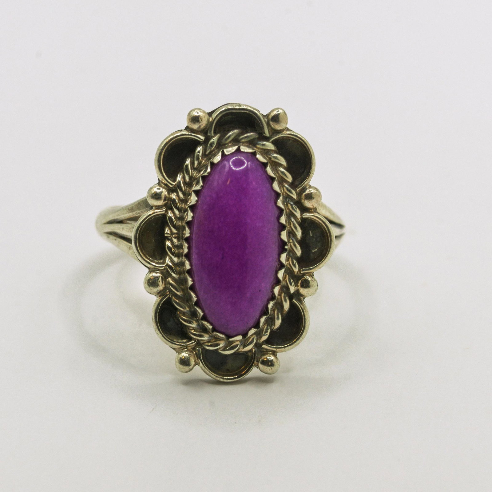 Sterling Silver Purple Stone Ring: 14mm X 7mm Oval Purple Stone Ring Size 7, 4.2 grams
