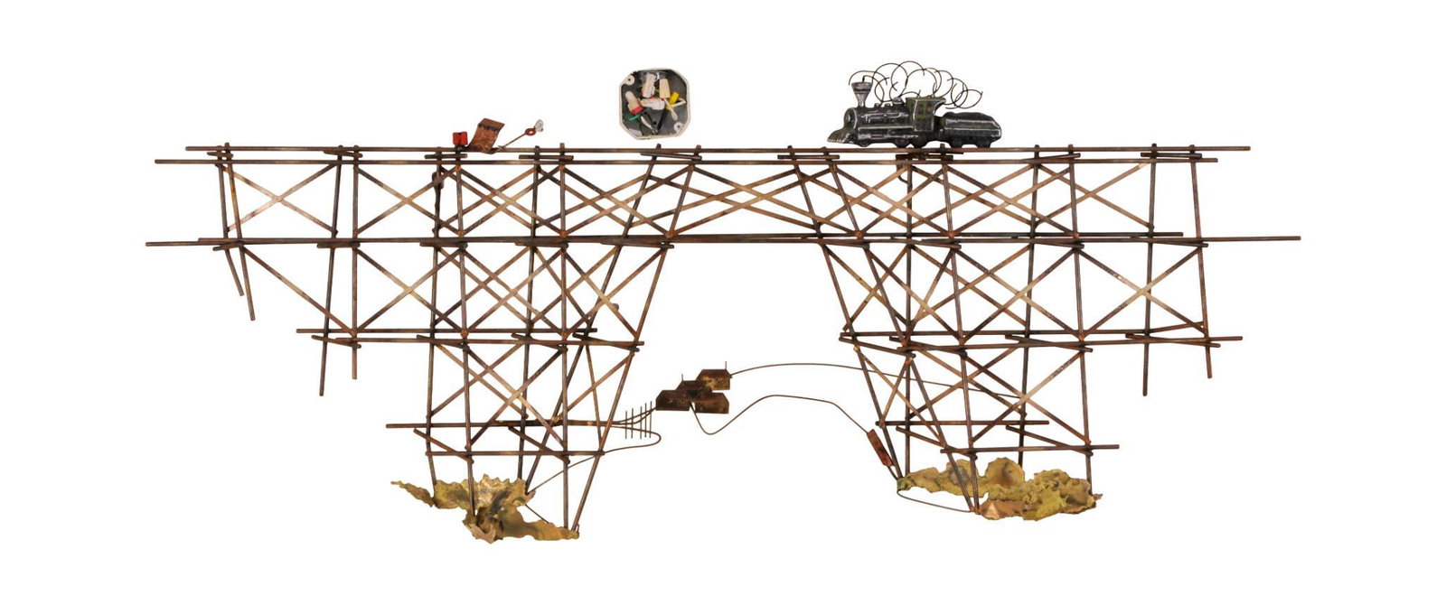 Curtis Jere Railroad Trestle Wall Sculpture: 55 x 24 inches.