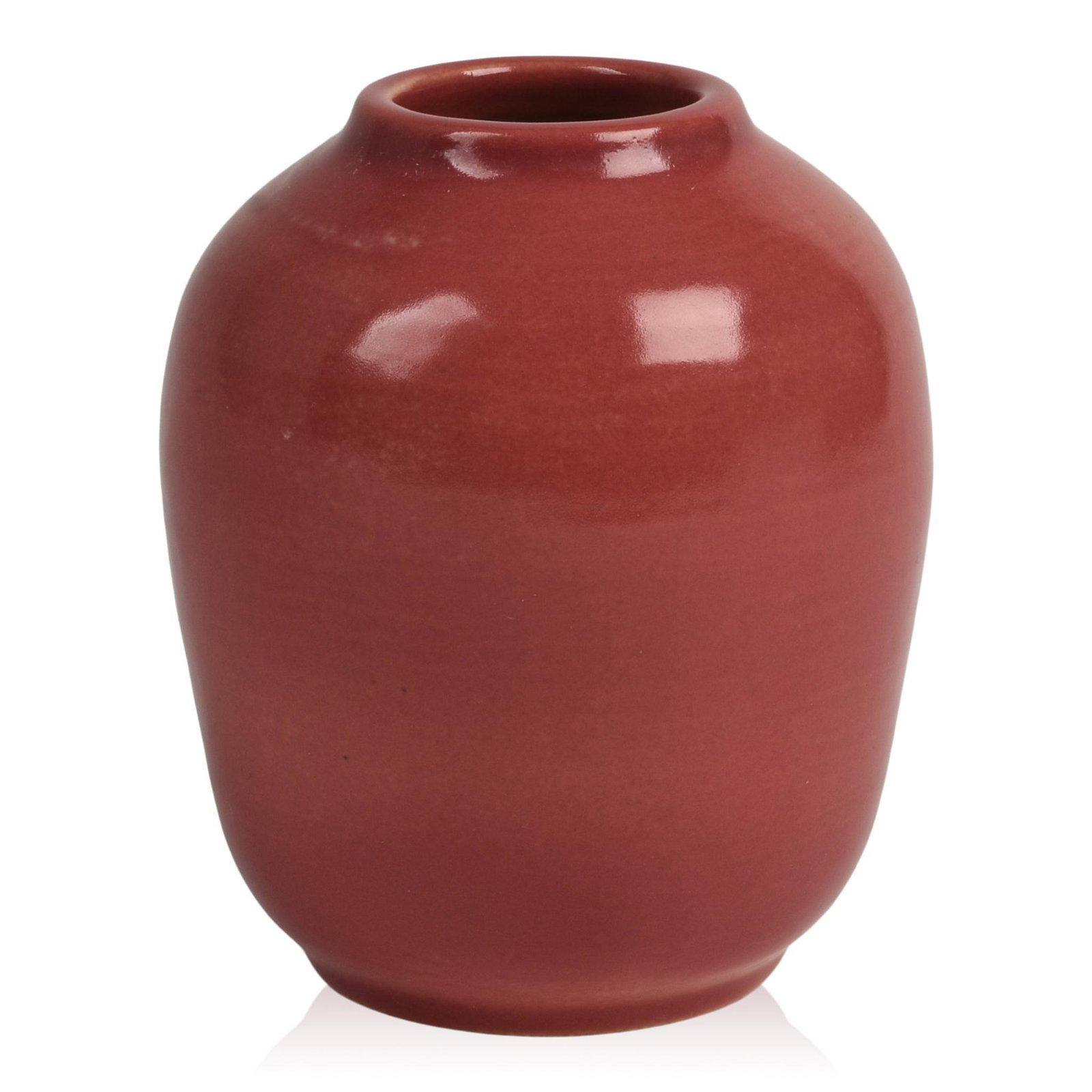 Pink North Dakota School of Mines Art Pottery Vase: Flora Huckfield, North Dakota School of Mines Stamp and incised H5-HUCK 4060, height 4.75 inches.