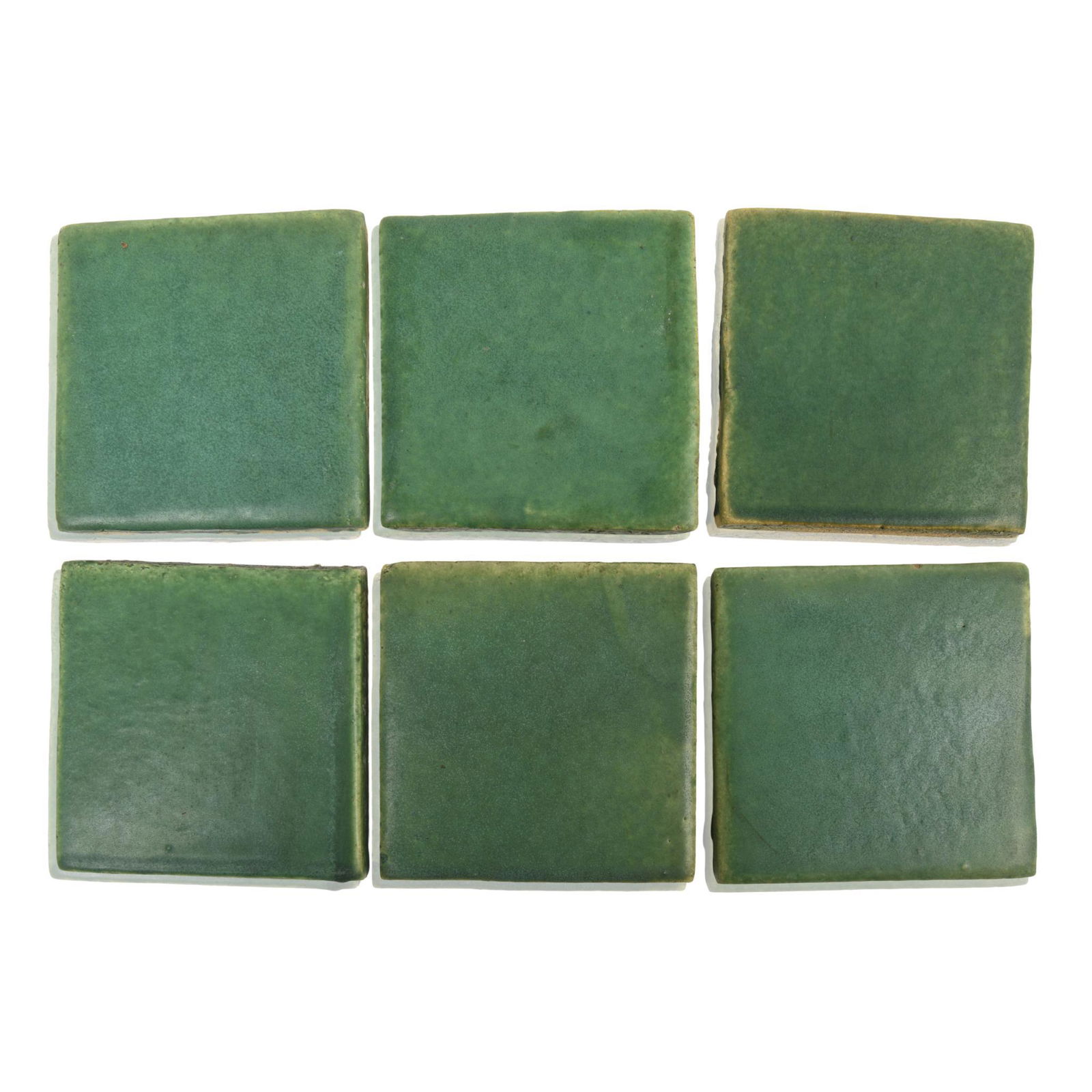 Six Matte Green Empire (Owens) Pottery Tiles. (1 of 2)