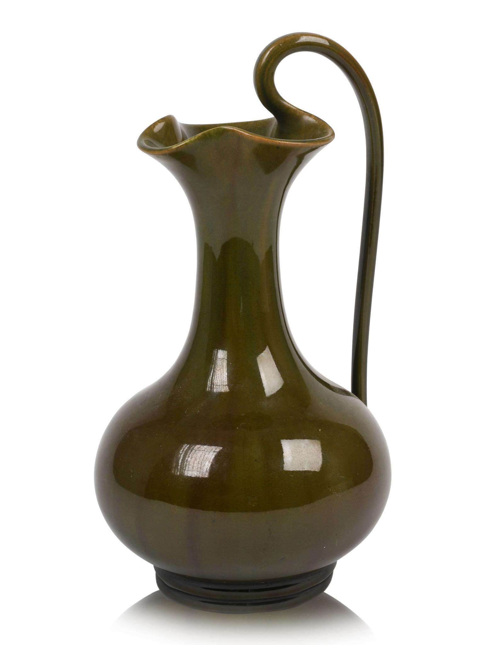 Chelsea Green Art Pottery Ewer.: Height 11 inches, marked KAW at base.