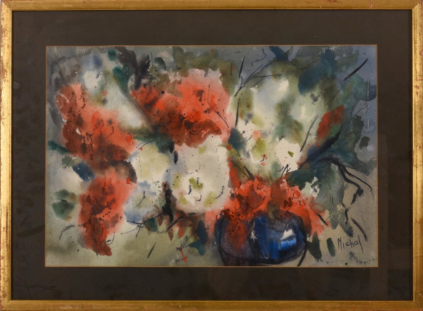 Expressionist Watercolor, 1970's.: Signed Nichol, frame 20.5 x 28 inches.