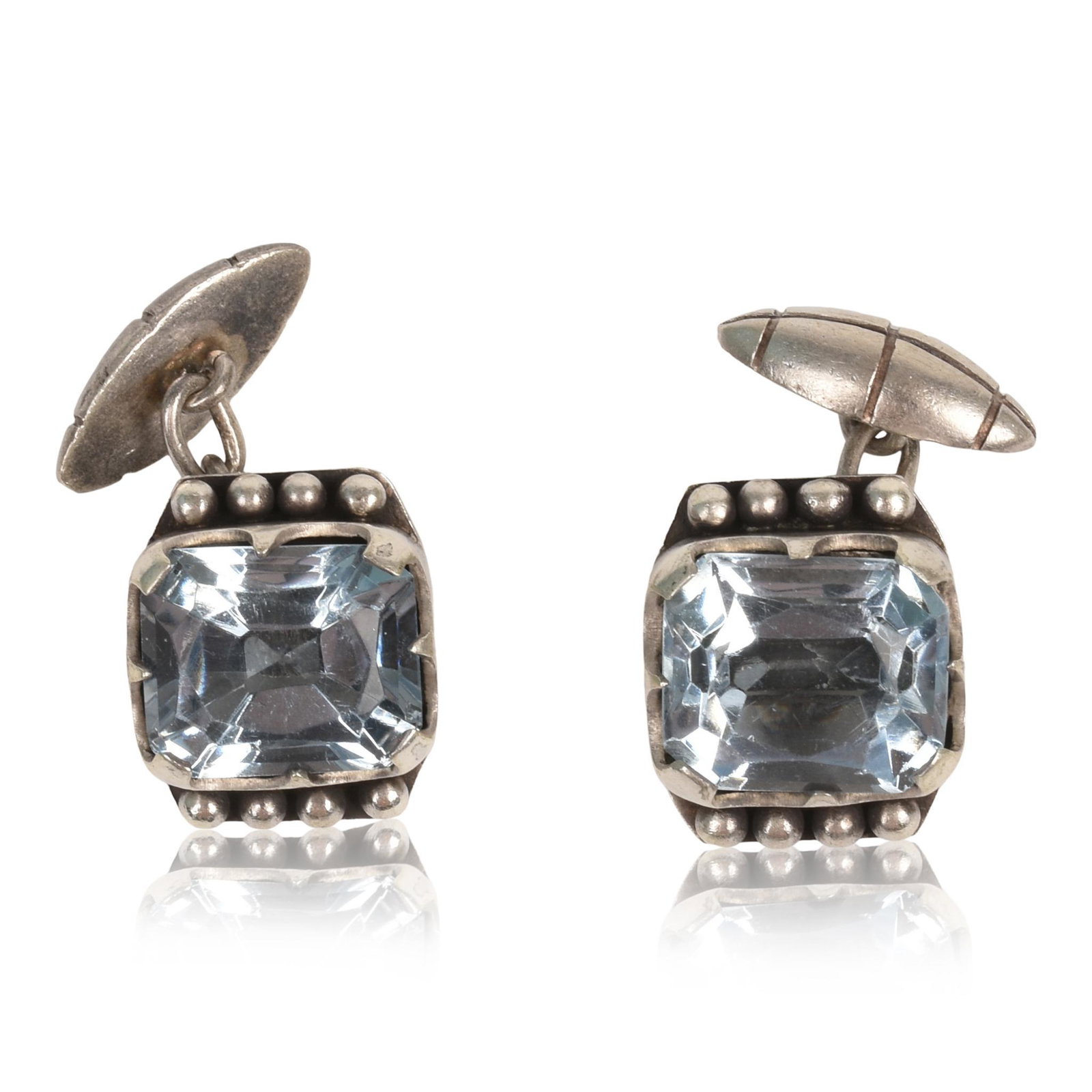Art Deco Aquamarine and Sterling Cufflinks: Unmarked, .625 x .625 inches.