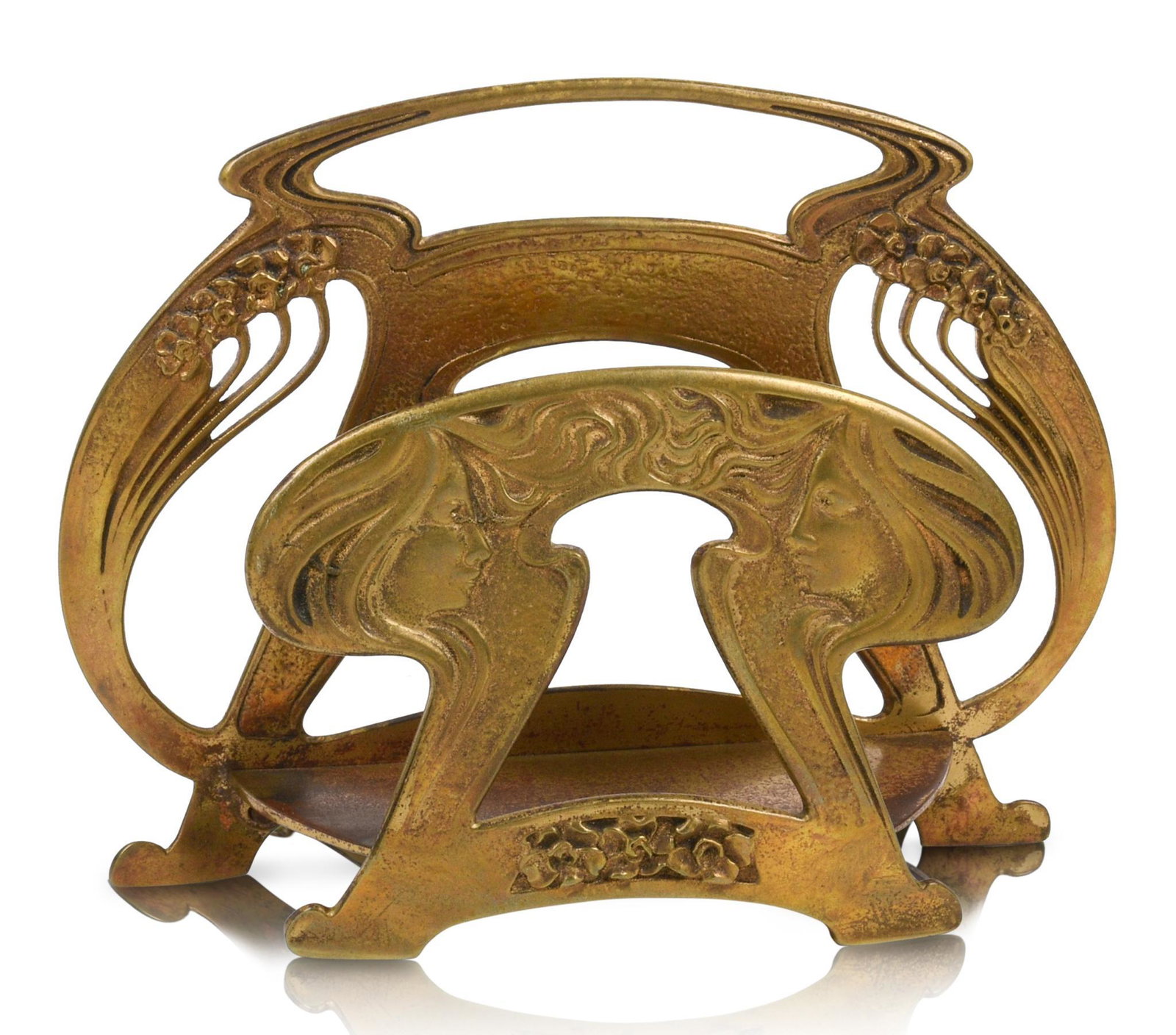 Art Nouveau Figural Bronze Letter Holder.: Length 7.5 inches, height 5.5 inches.