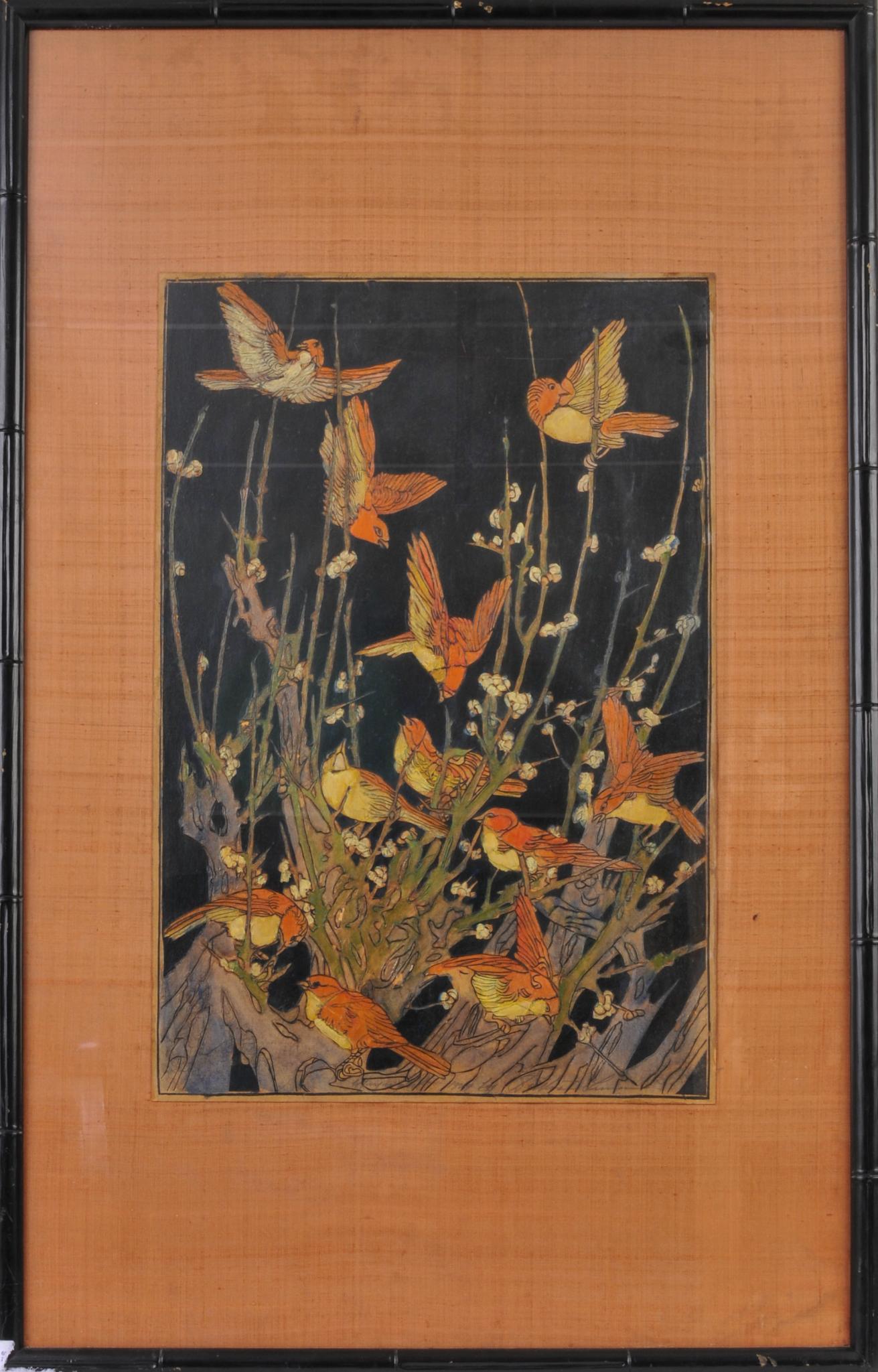 1929 Mixed Media Print of Song Birds. (1 of 2)