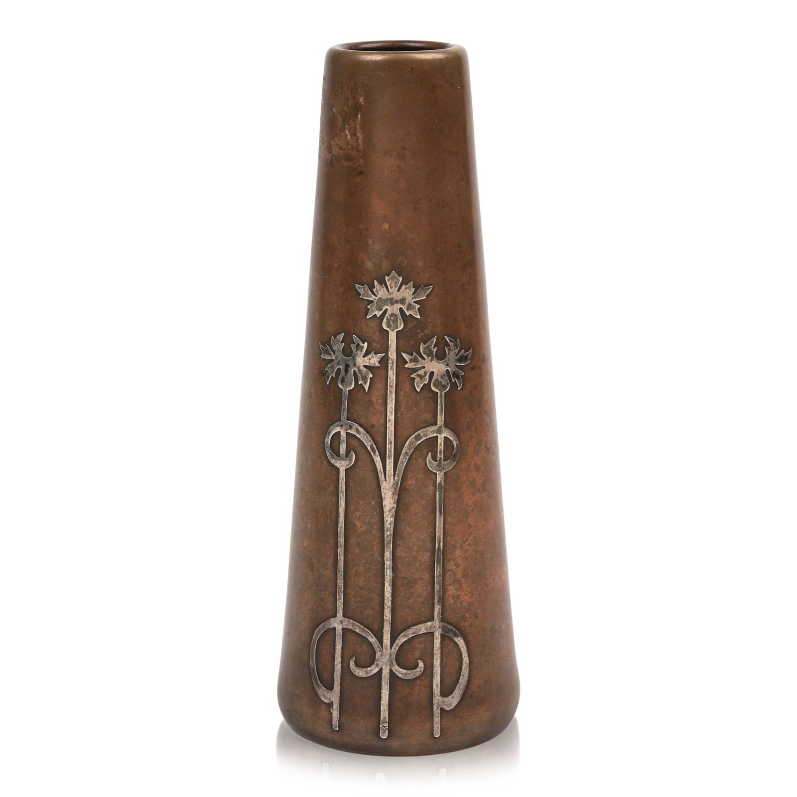 Heintz Sterling on Bronze Vase: Signed on bottom, height 8.5 inches.