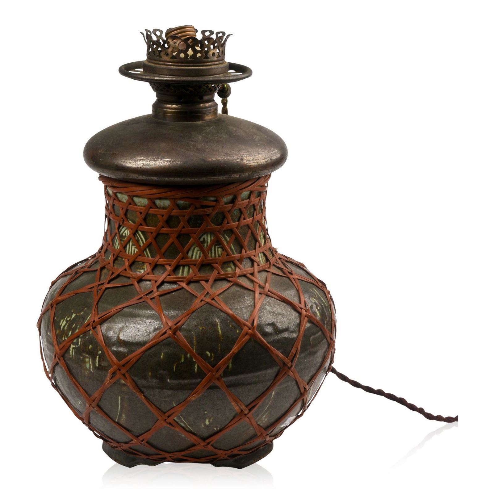 Large Japanese Matt Green Art Pottery Lamp Base (1 of 3)