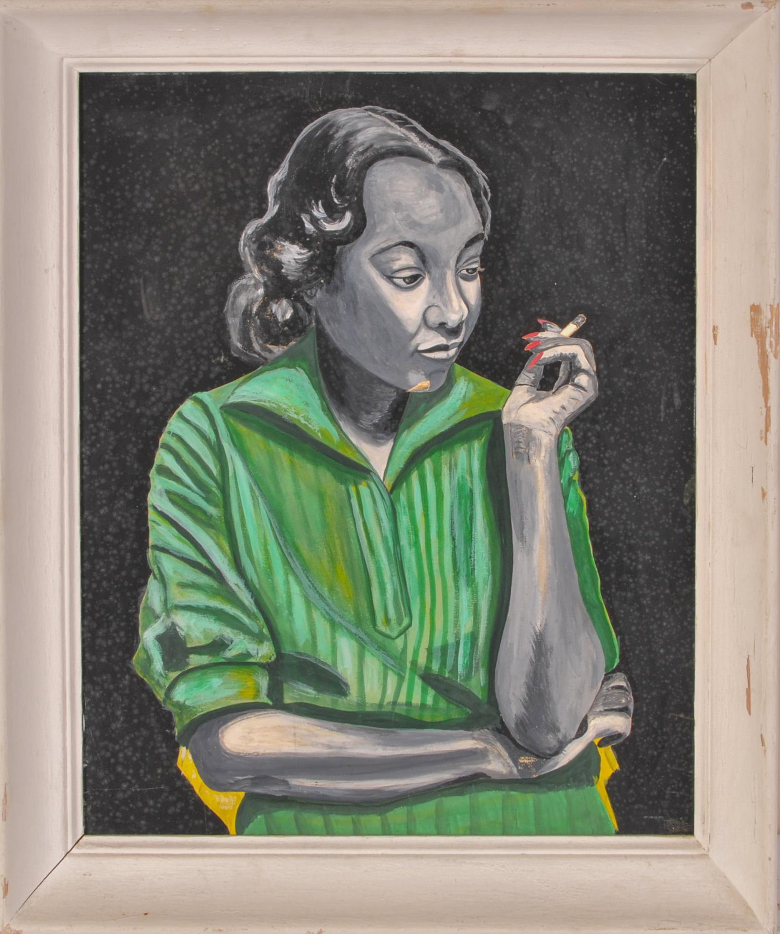 Eric Anderson Jr. Portrait of Woman With Cigarette.: Oil on board, 20 x 16 inches, dated 1956, with artist's name and address on verso. Framed.