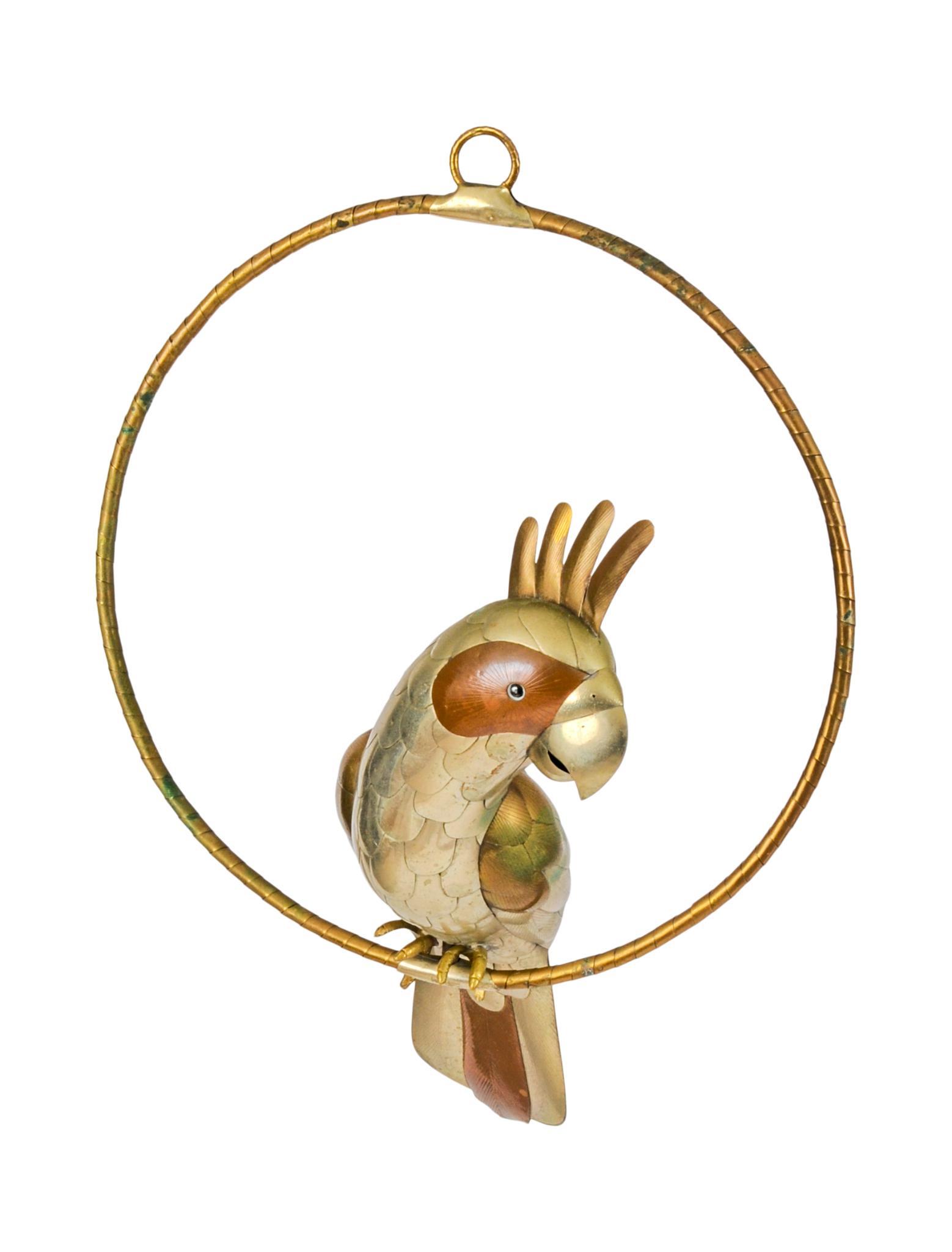 Sergio Bustamante Style Mexican Mixed Metal Cockatoo: Diameter of ring 10 inches.